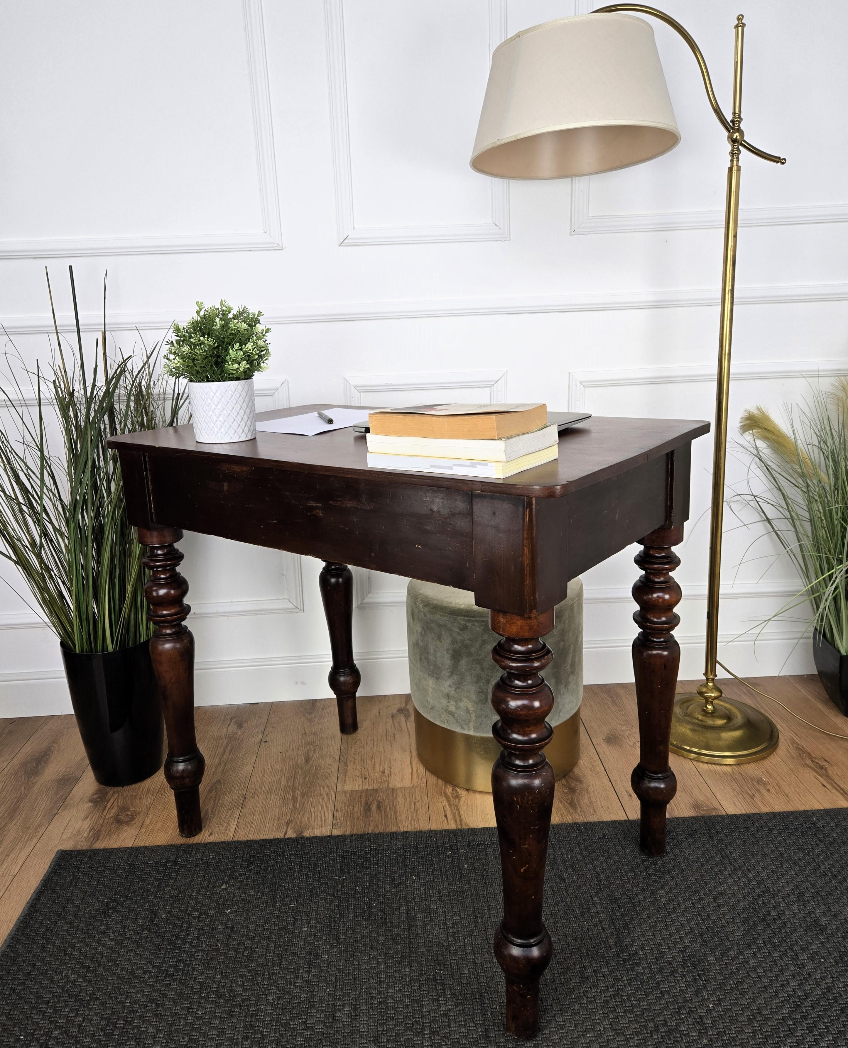 Italian Antique Solid Walnut Rustic Table Desk Writing Table For Sale 2
