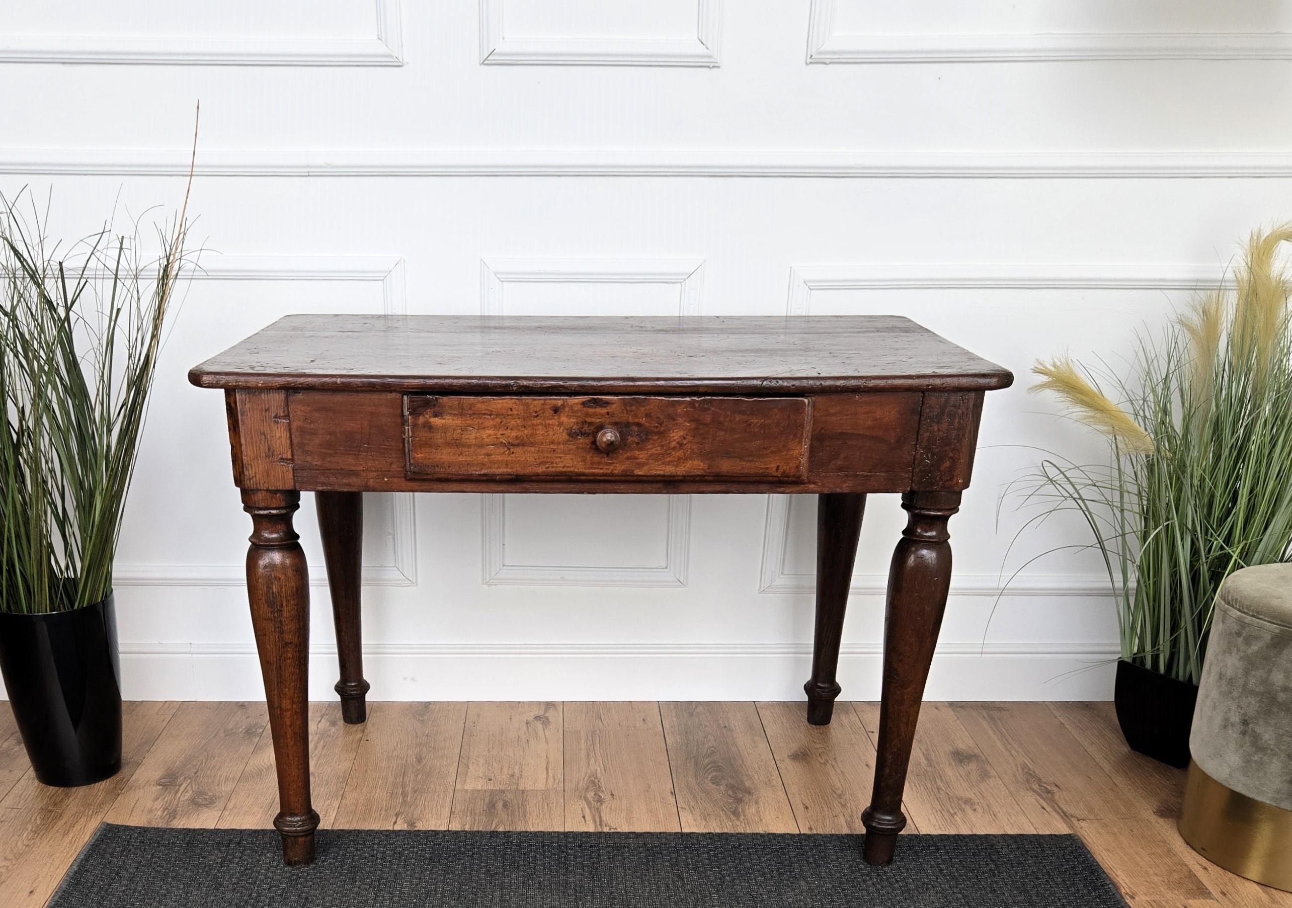 Italian Antique Solid Walnut Rustic Table Desk Writing Table 2