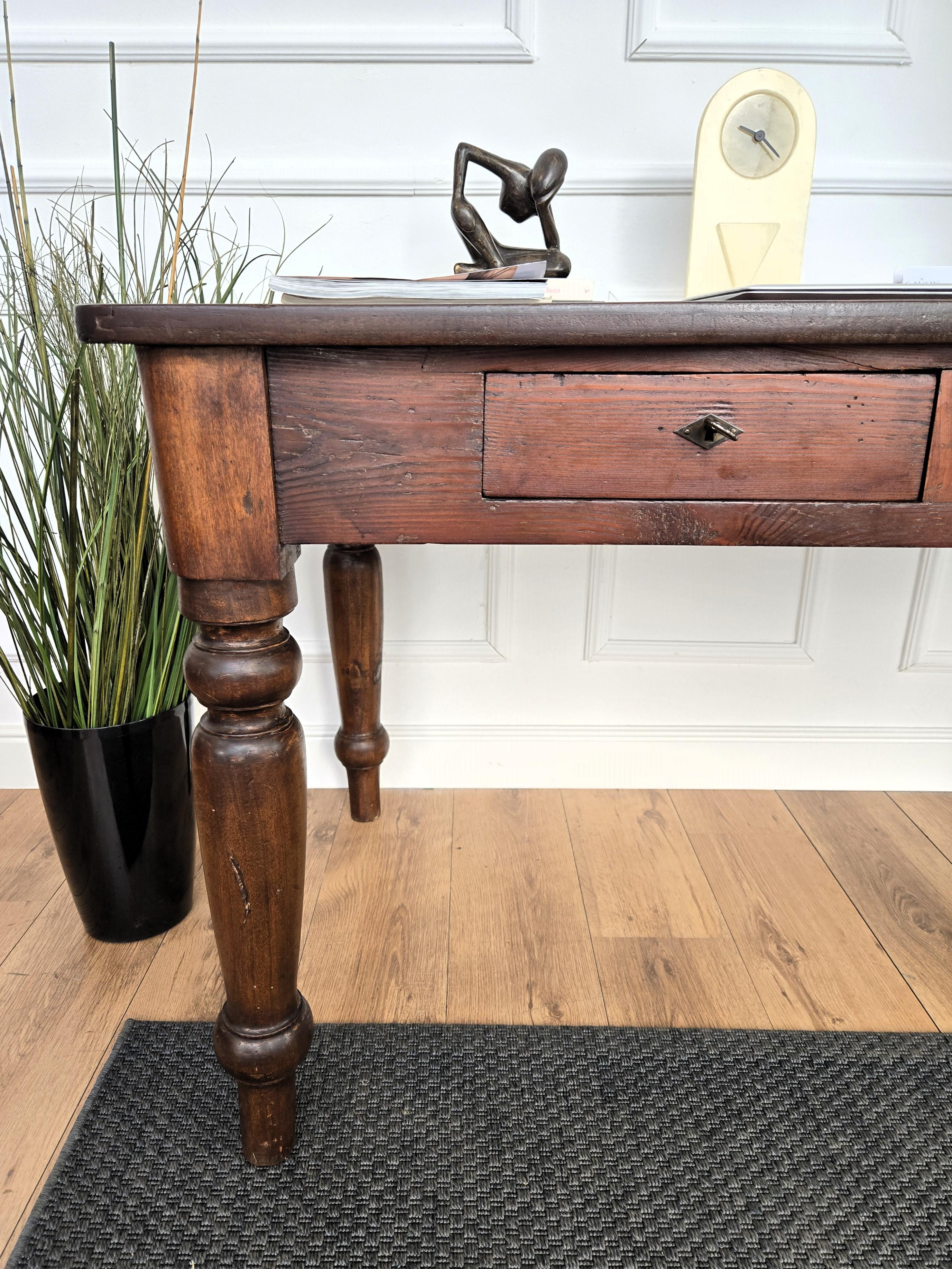 Italian Antique Solid Walnut Rustic Table Desk Writing Table 2