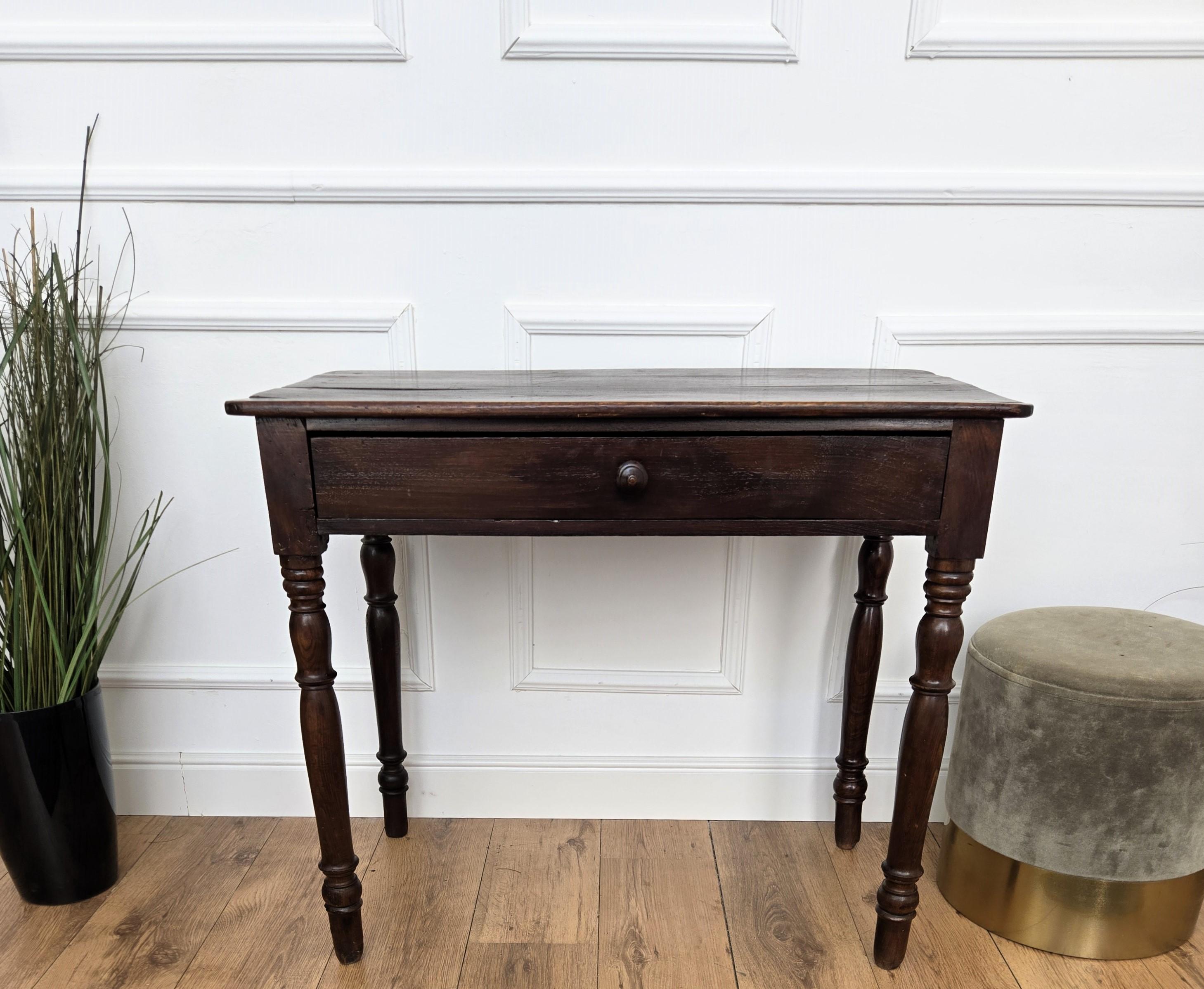 Italian Antique Solid Walnut Rustic Table Desk Writing Table For Sale 2