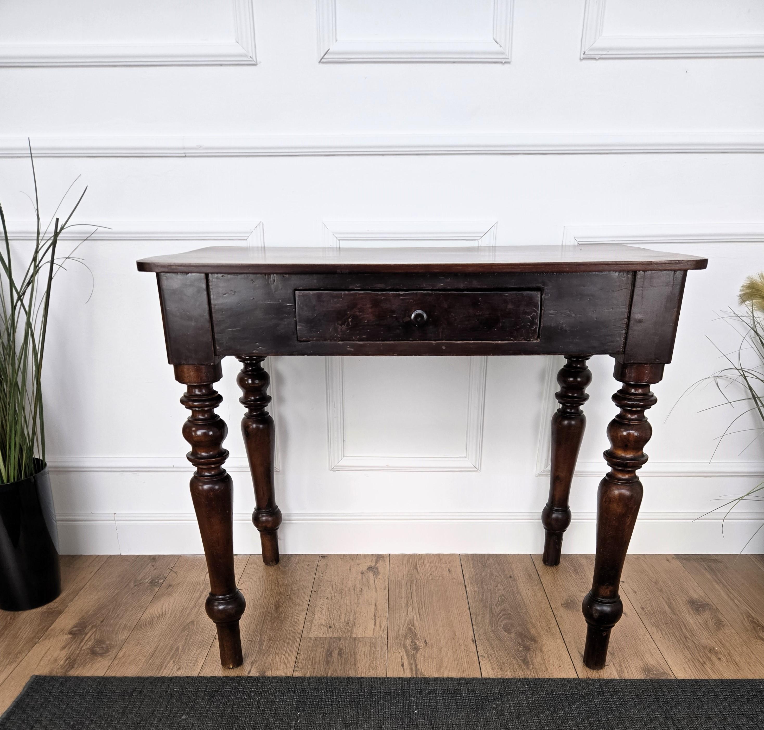 Italian Antique Solid Walnut Rustic Table Desk Writing Table For Sale 3
