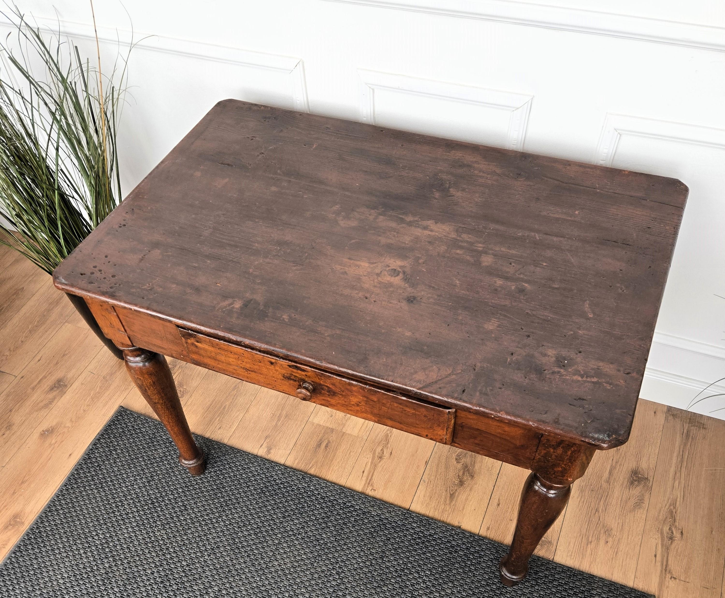 Italian Antique Solid Walnut Rustic Table Desk Writing Table 3