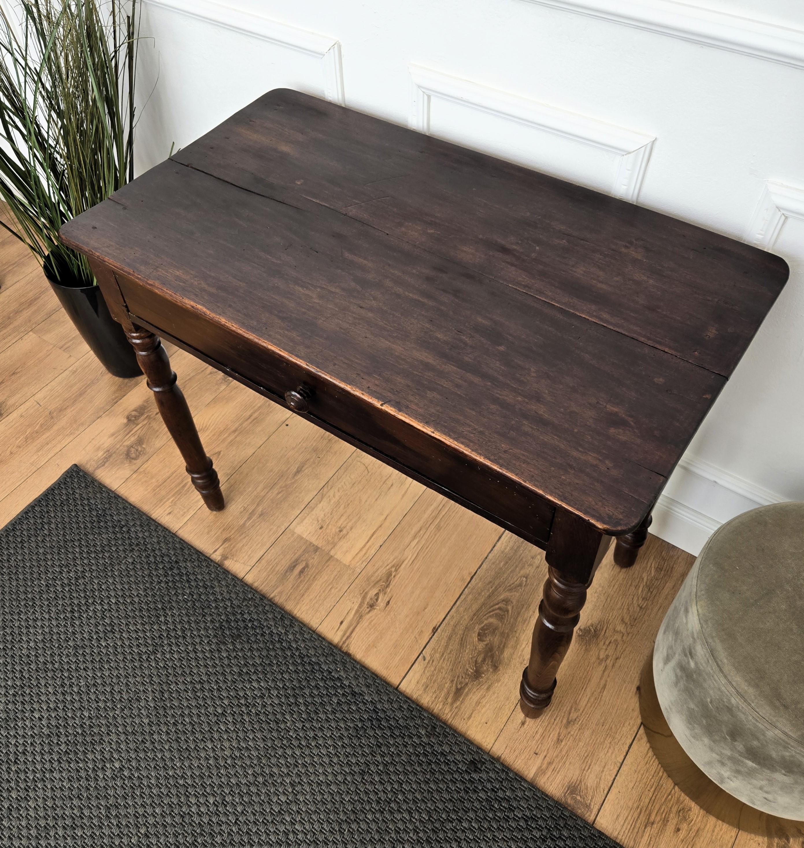 Italian Antique Solid Walnut Rustic Table Desk Writing Table For Sale 3