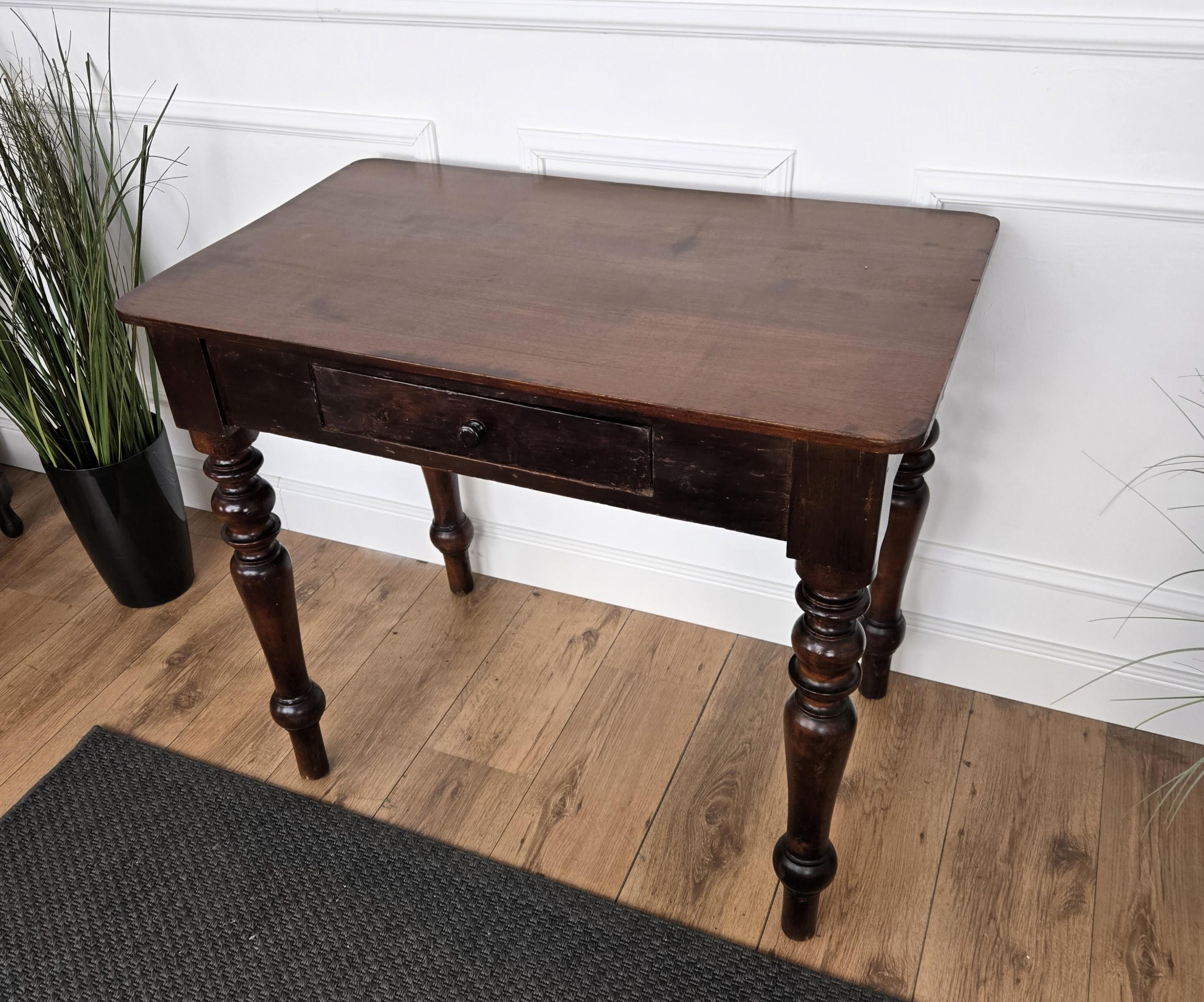 Italian Antique Solid Walnut Rustic Table Desk Writing Table For Sale 4