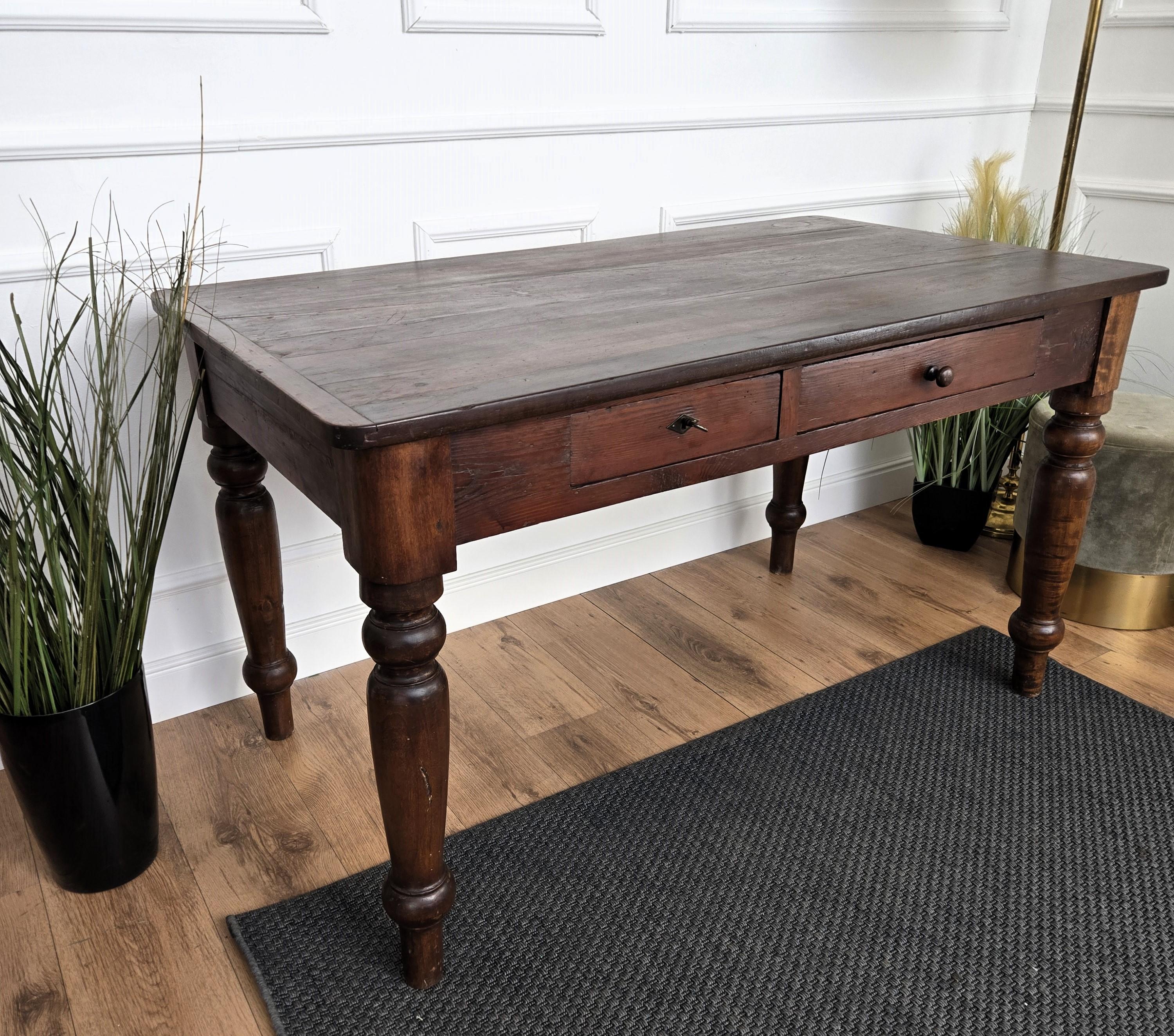 Italian Antique Solid Walnut Rustic Table Desk Writing Table 4
