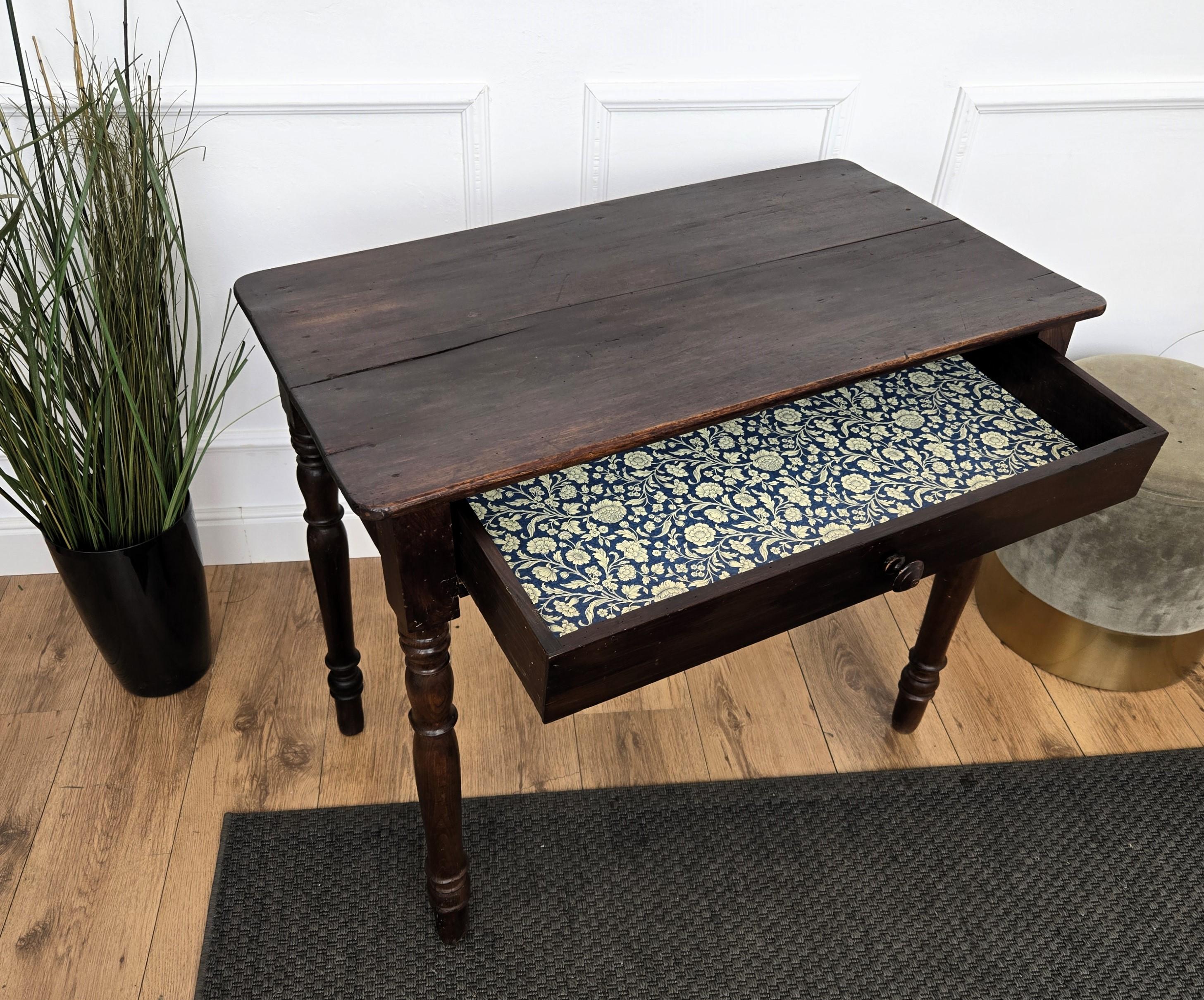 Italian Antique Solid Walnut Rustic Table Desk Writing Table For Sale 4