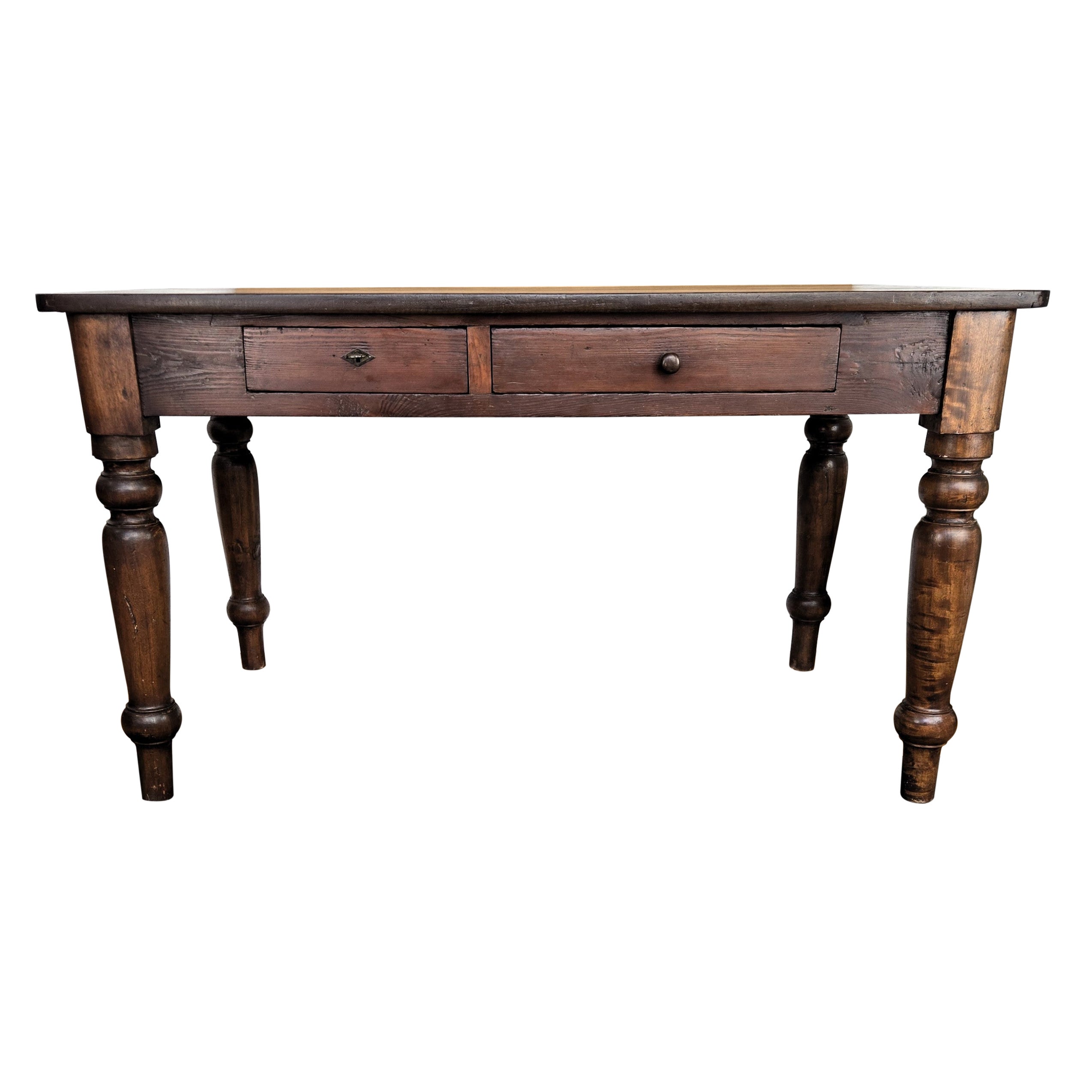 Italian Antique Solid Walnut Rustic Table Desk Writing Table