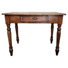 Italian Antique Solid Walnut Rustic Table Desk Writing Table