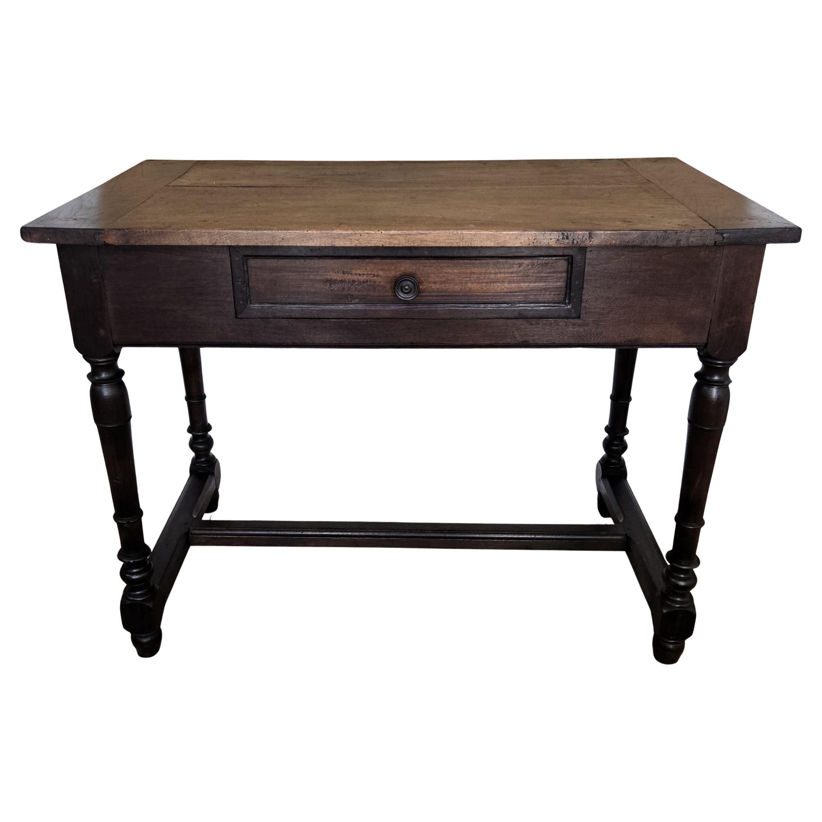 Italian Antique Solid Walnut Rustic Table Desk Writing Table For Sale