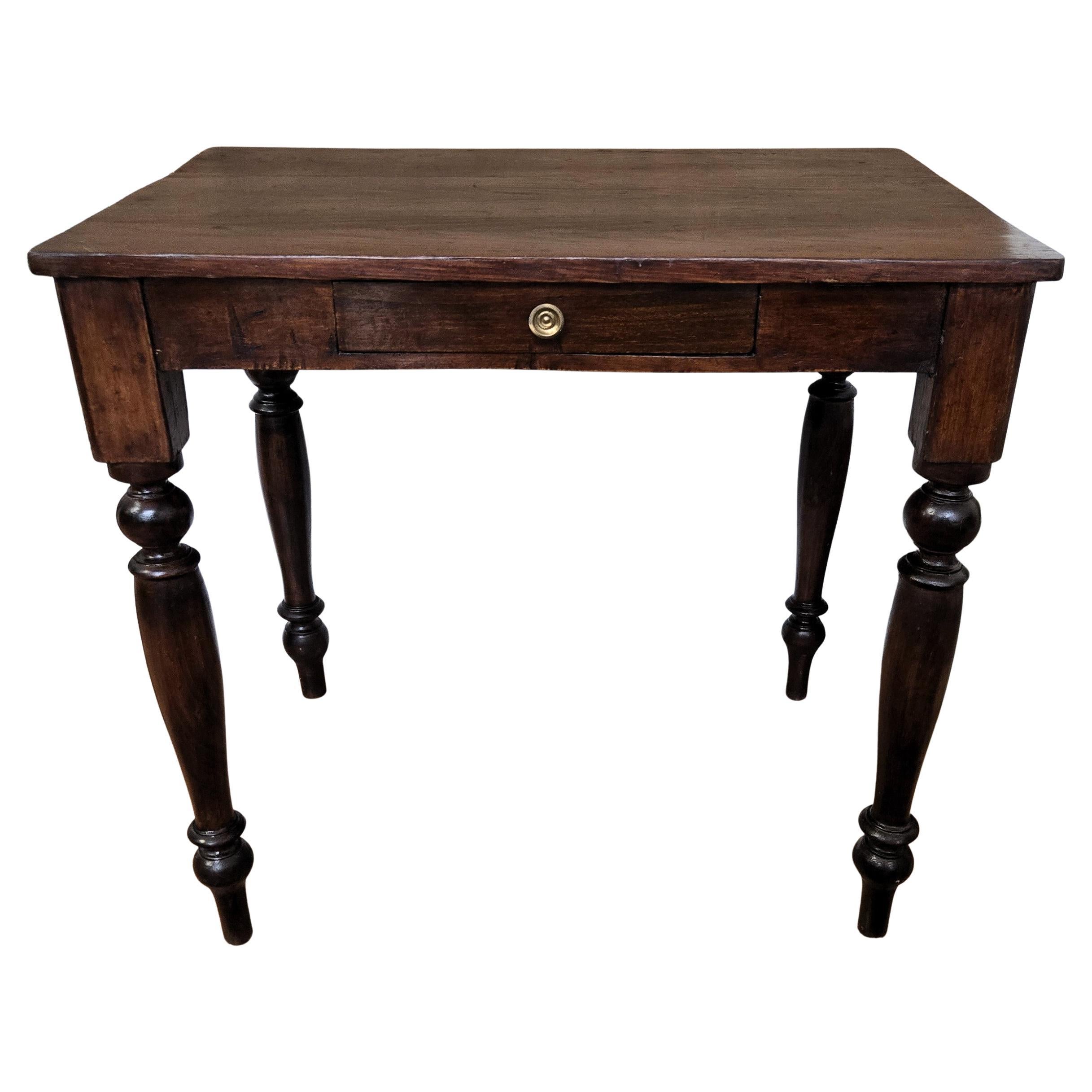 Italian Antique Solid Walnut Rustic Table Desk Writing Table For Sale