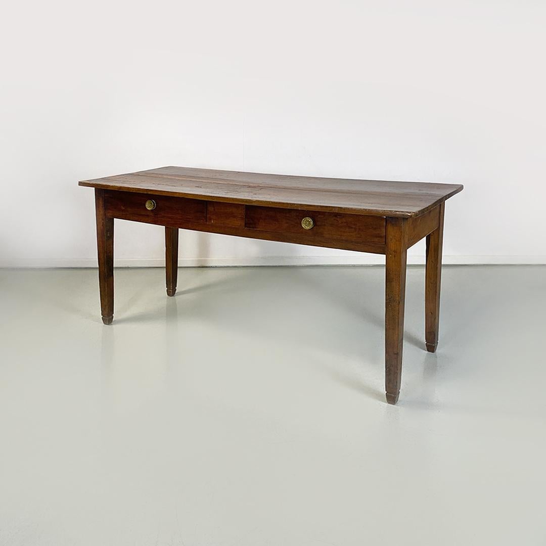 Mesa de comedor o escritorio italiano antiguo de madera maciza y detalles de latón, 1900 en venta 7
