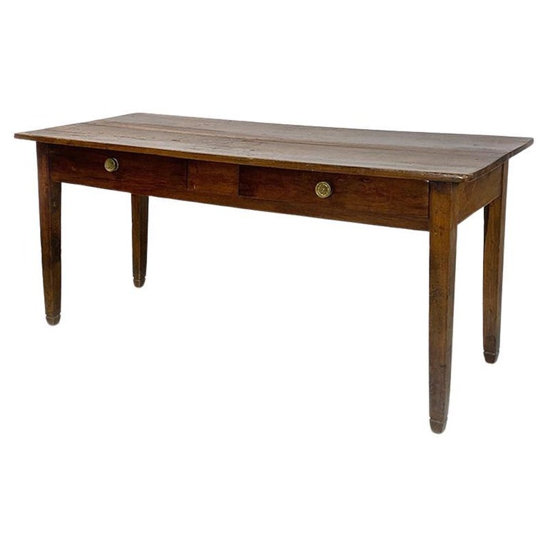 Italian Antique Solid Wood and Brass Details Dining Table or Desk