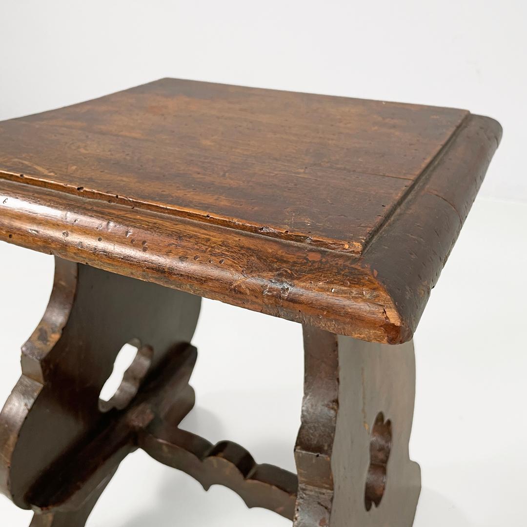 Italian antique square seat stool in decorated wood, late 1800s in vendita 8