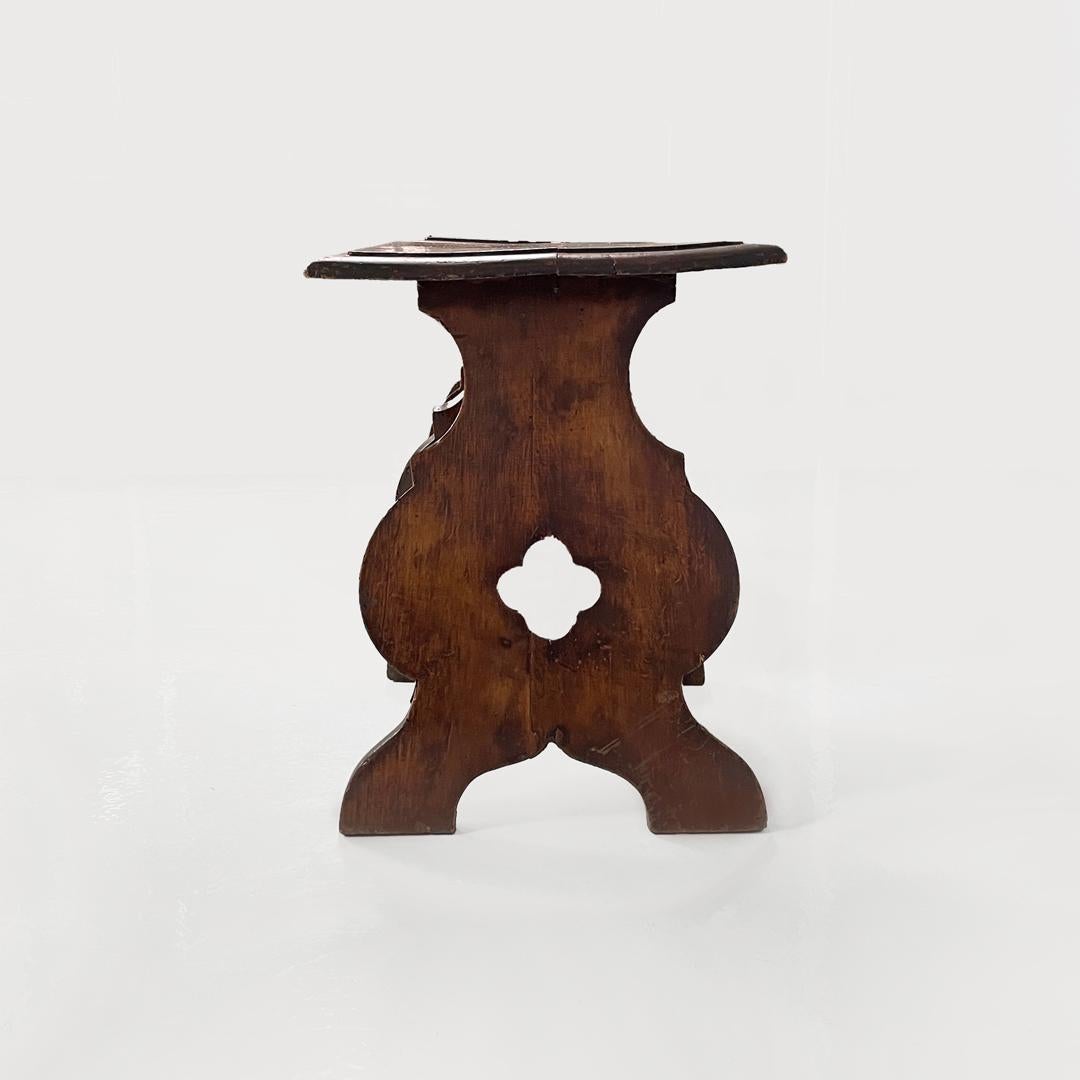 Italian antique square seat stool in decorated wood, late 1800s in vendita 11