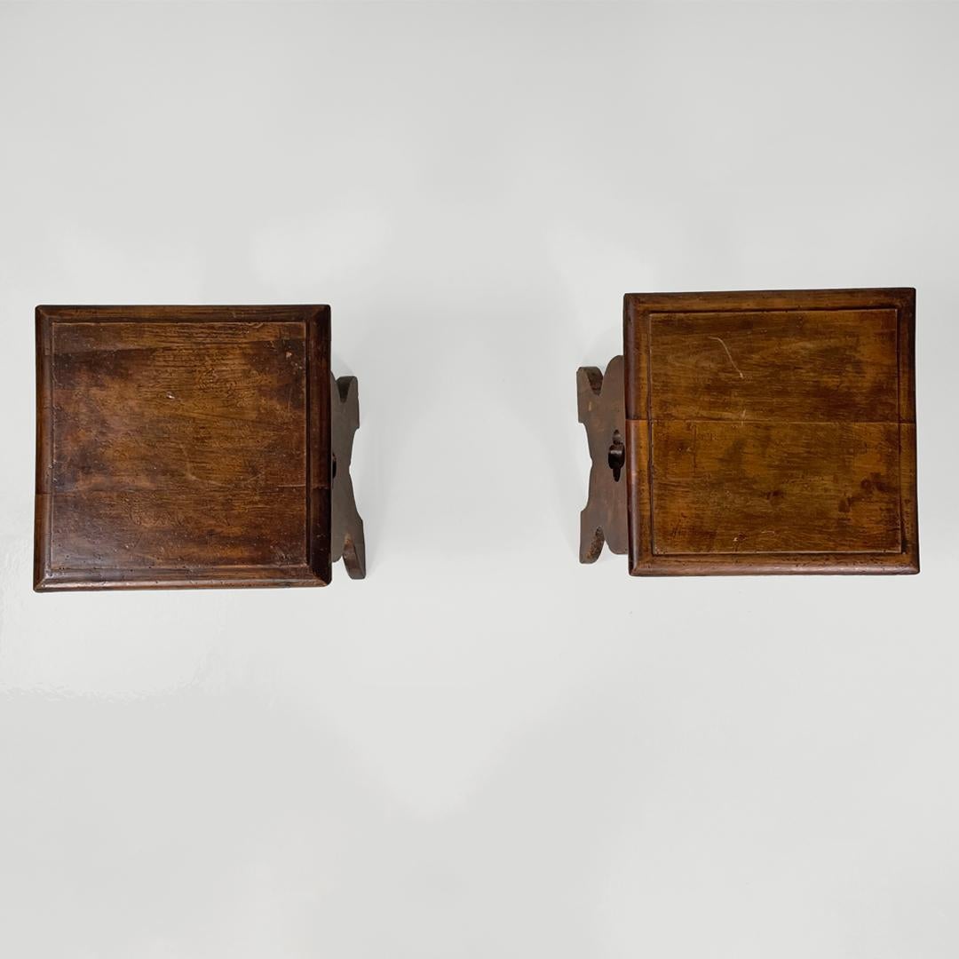 Late 19th Century Italian antique square seat stool in decorated wood, late 1800s in vendita