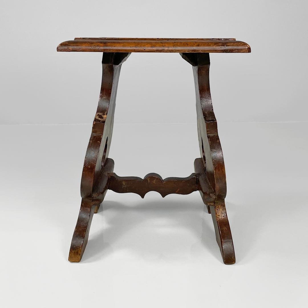 Italian antique square seat stool in decorated wood, late 1800s in vendita 1