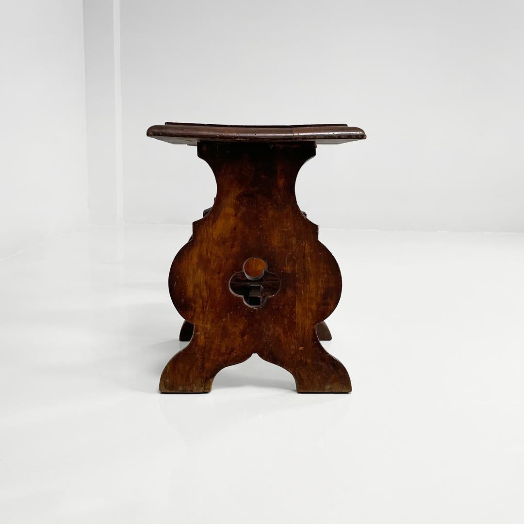 Italian antique square seat stool in decorated wood, late 1800s in vendita 2