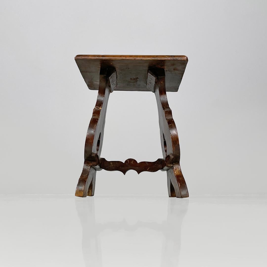 Italian antique square seat stool in decorated wood, late 1800s in vendita 3