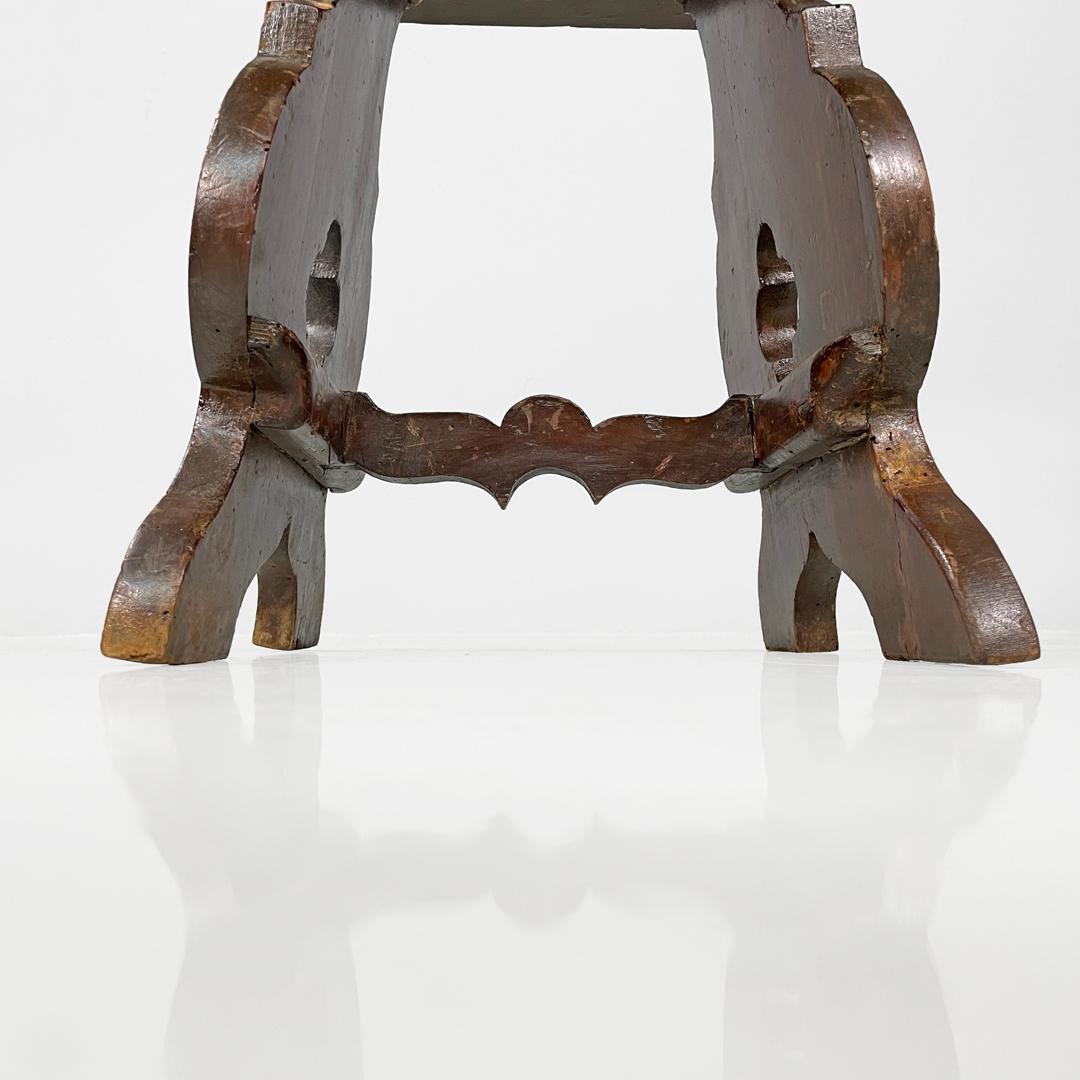 Italian antique square seat stool in decorated wood, late 1800s in vendita 4