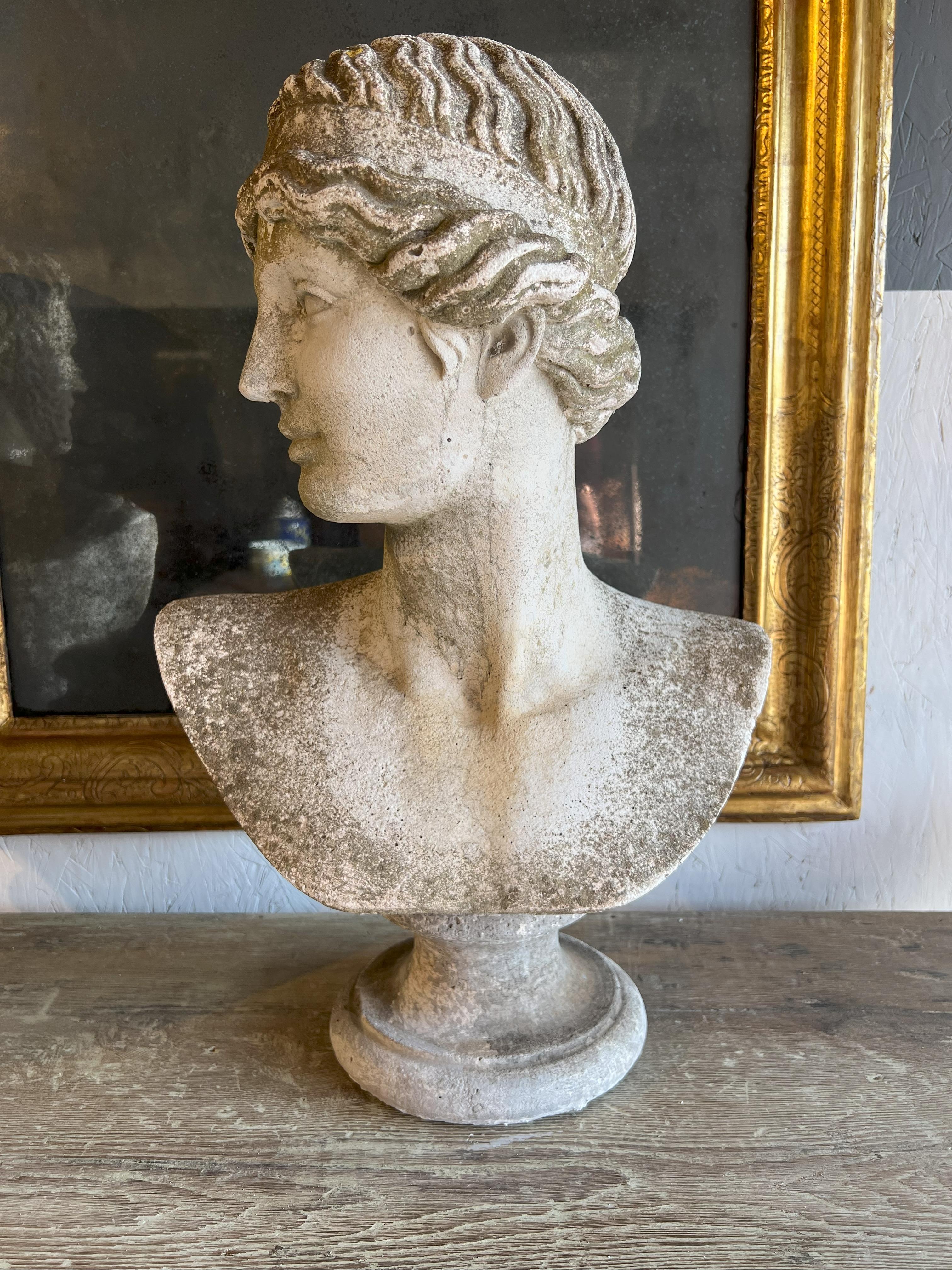 Classical Roman Italian Antique Stone Cast Bust of Athena Lemnia