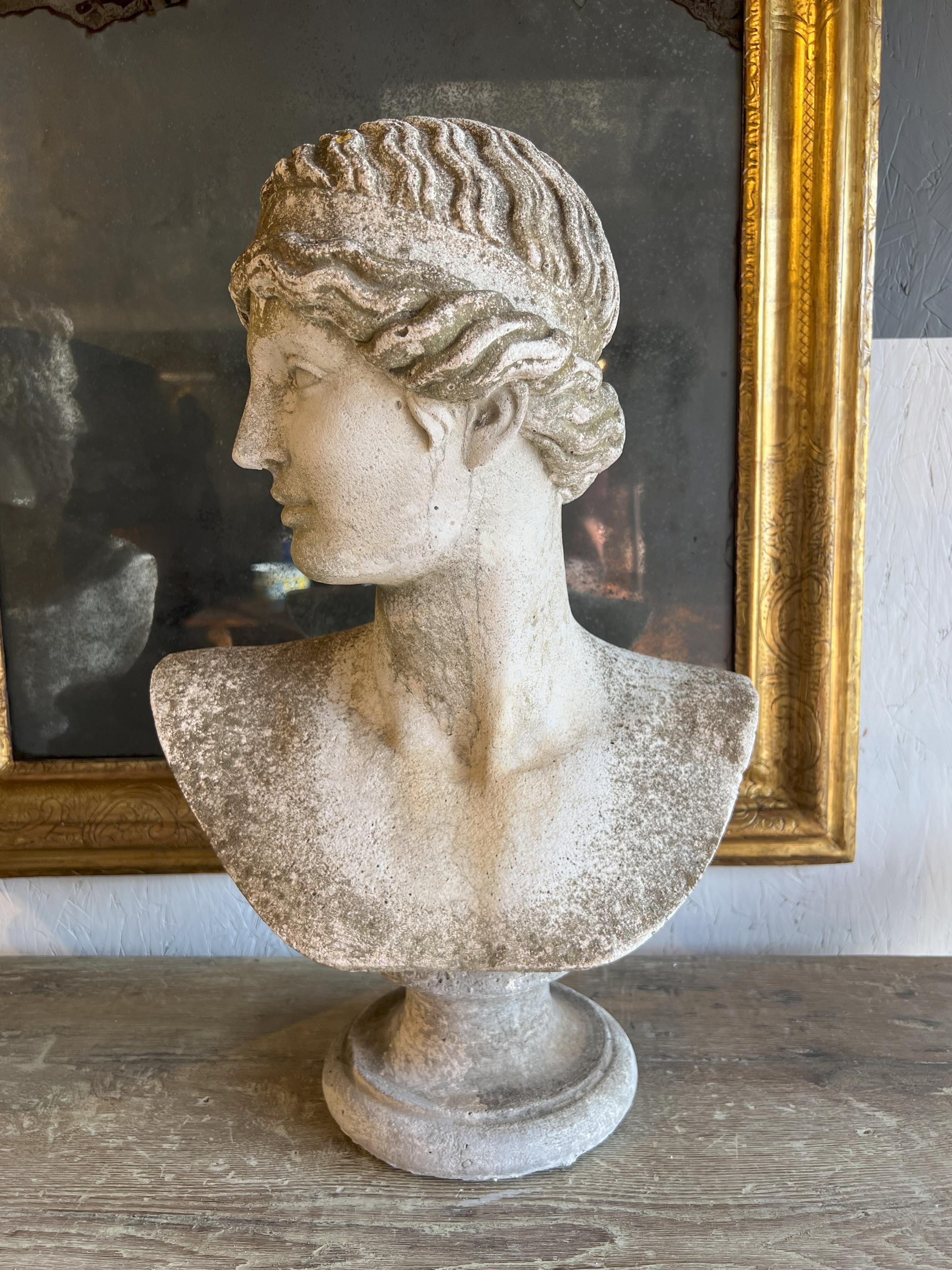 Italian Antique Stone Cast Bust of Athena Lemnia In Good Condition In Encinitas, CA