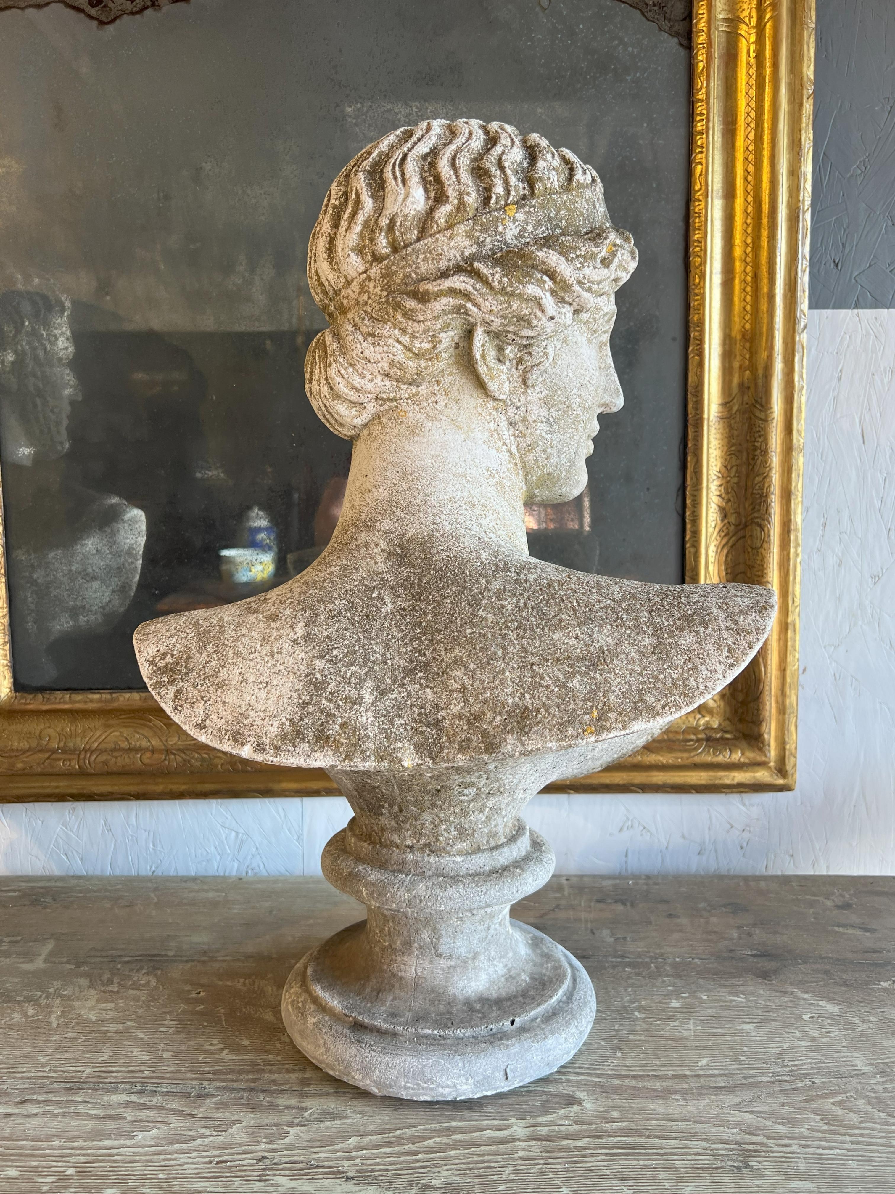 Concrete Italian Antique Stone Cast Bust of Athena Lemnia