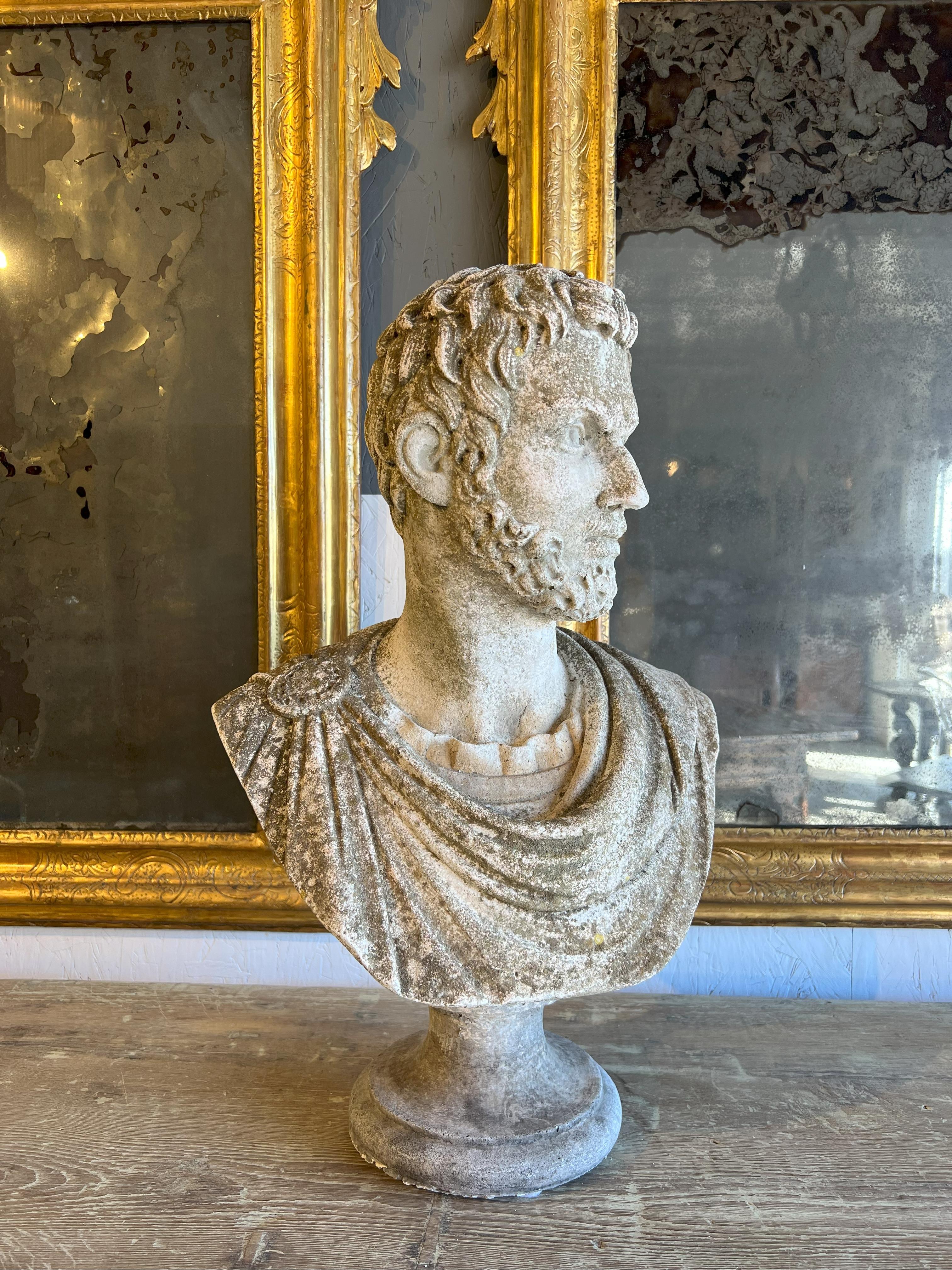 Classical Roman Italian Antique Stone Cast Bust of Marcus Aurelius Caracalla  For Sale