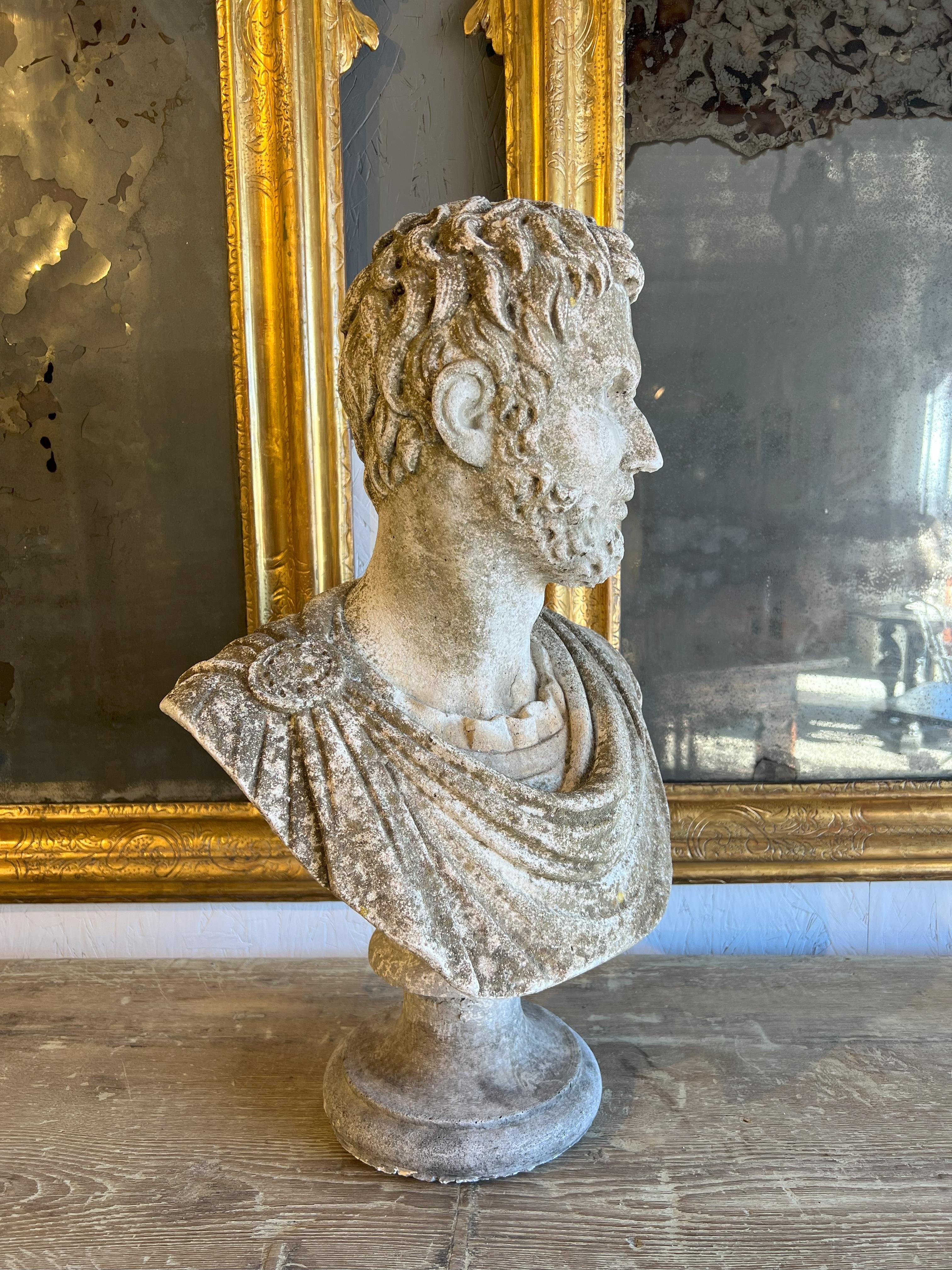 Italian Antique Stone Cast Bust of Marcus Aurelius Caracalla  In Good Condition For Sale In Encinitas, CA