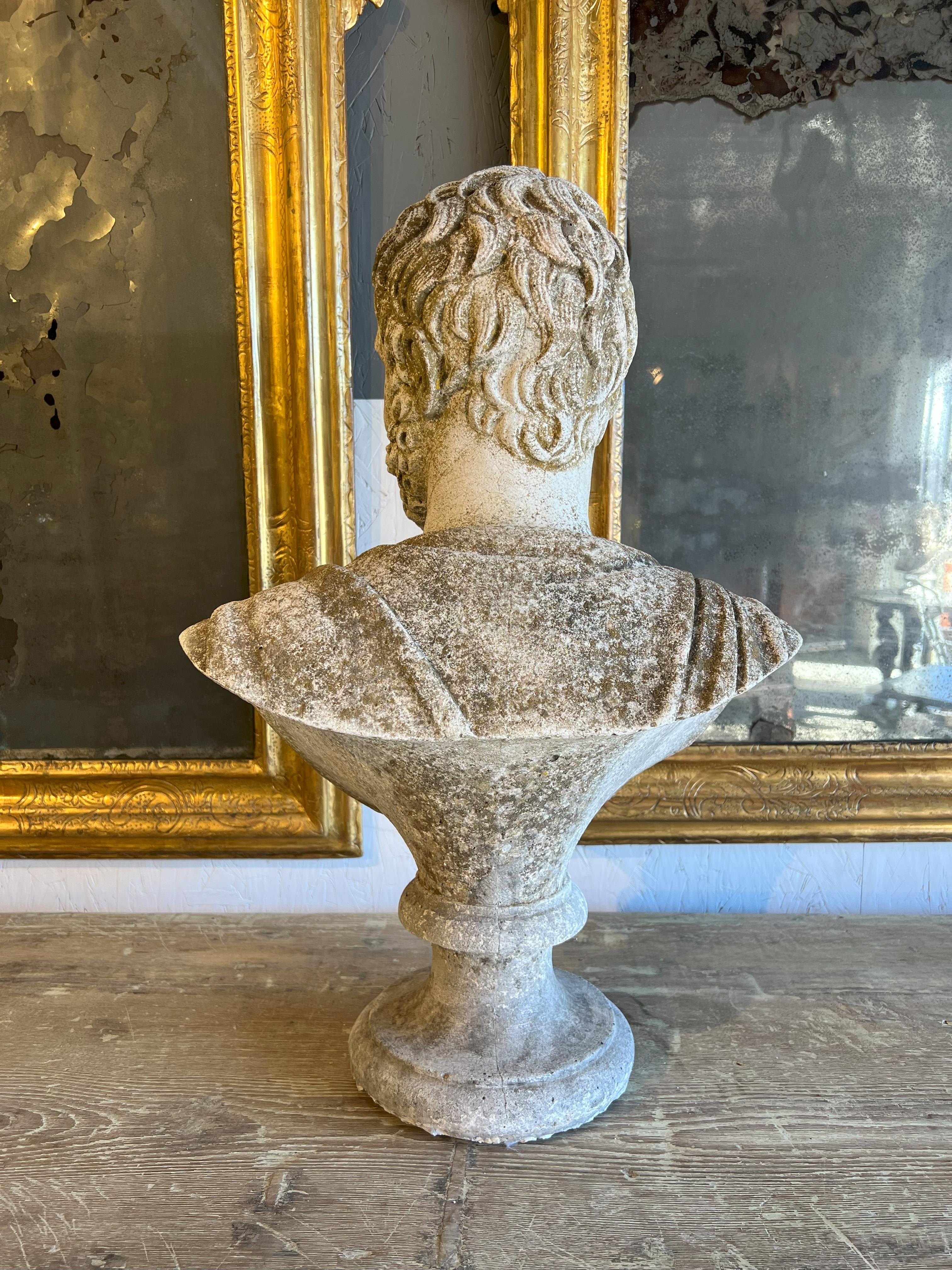 Concrete Italian Antique Stone Cast Bust of Marcus Aurelius Caracalla  For Sale