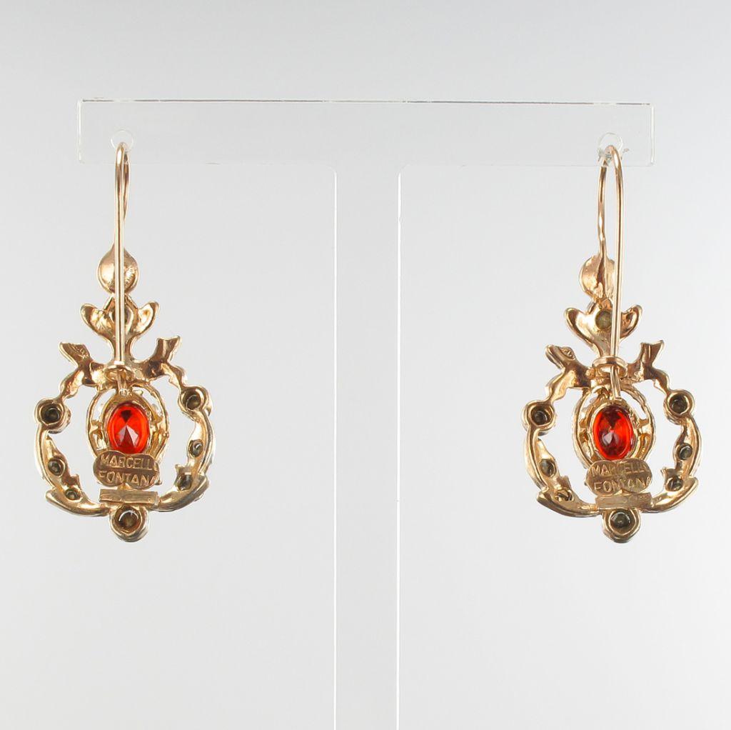 French Cut Italian Antique Style Crystal Vermeil Lever, Back Earrings