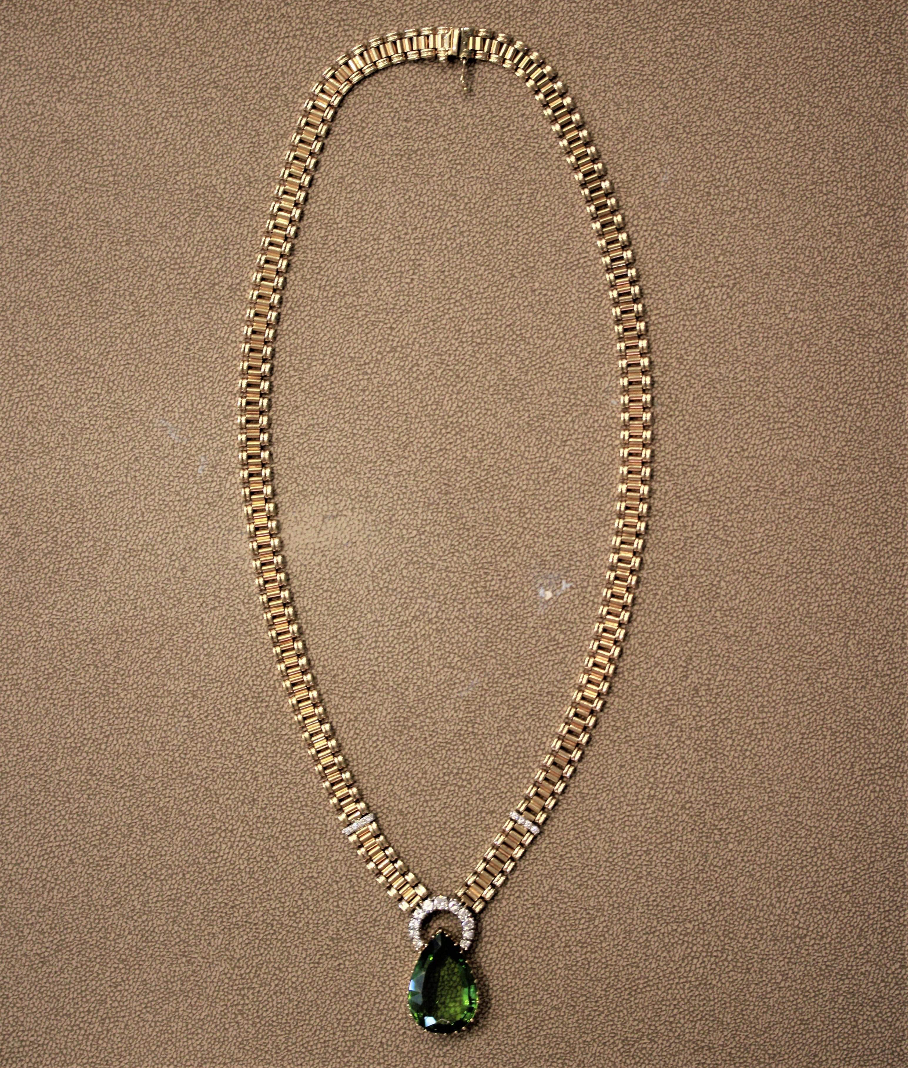 Mixed Cut Italian Antique-Style Peridot Diamond Gold Necklace