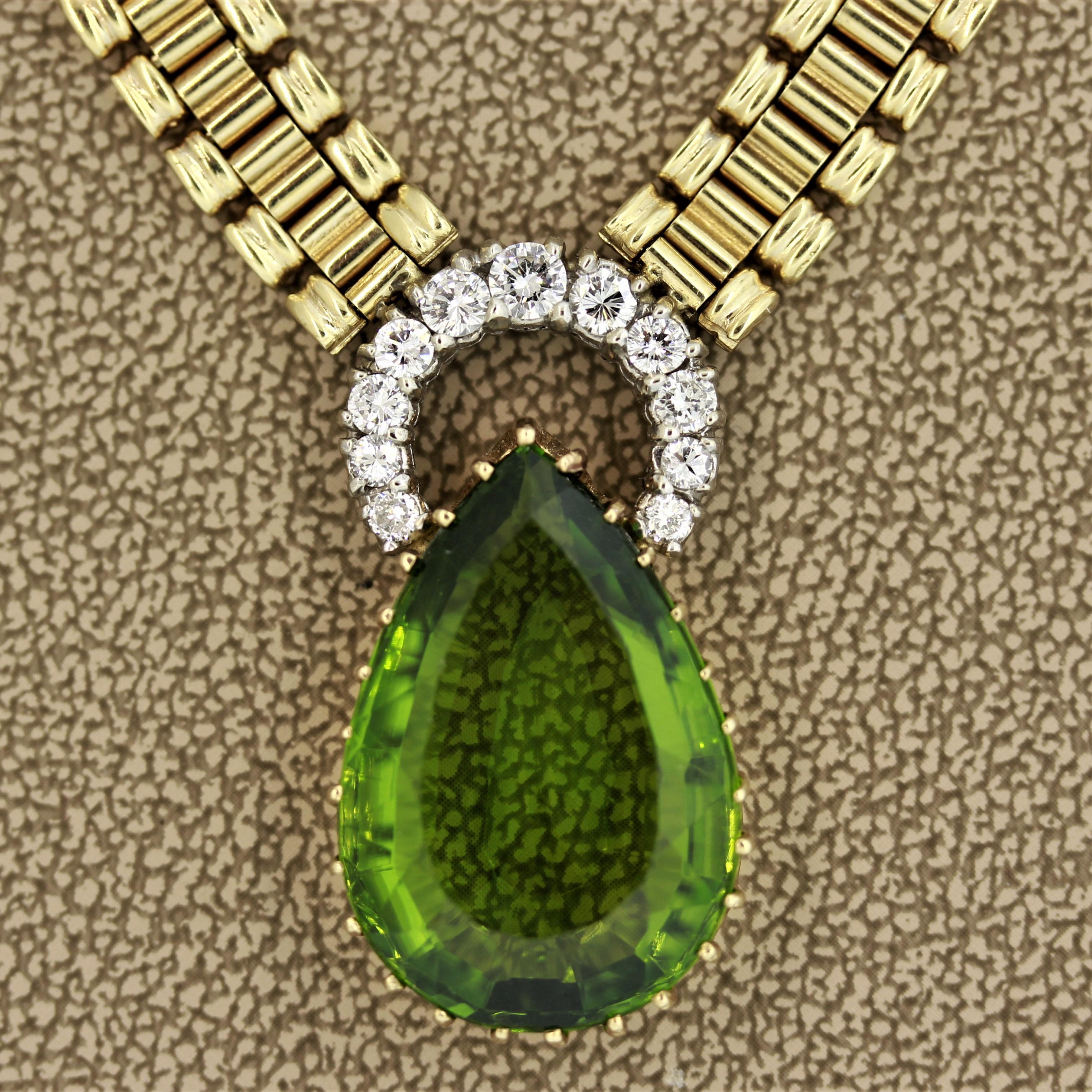 Italian Antique-Style Peridot Diamond Gold Necklace In New Condition In Beverly Hills, CA