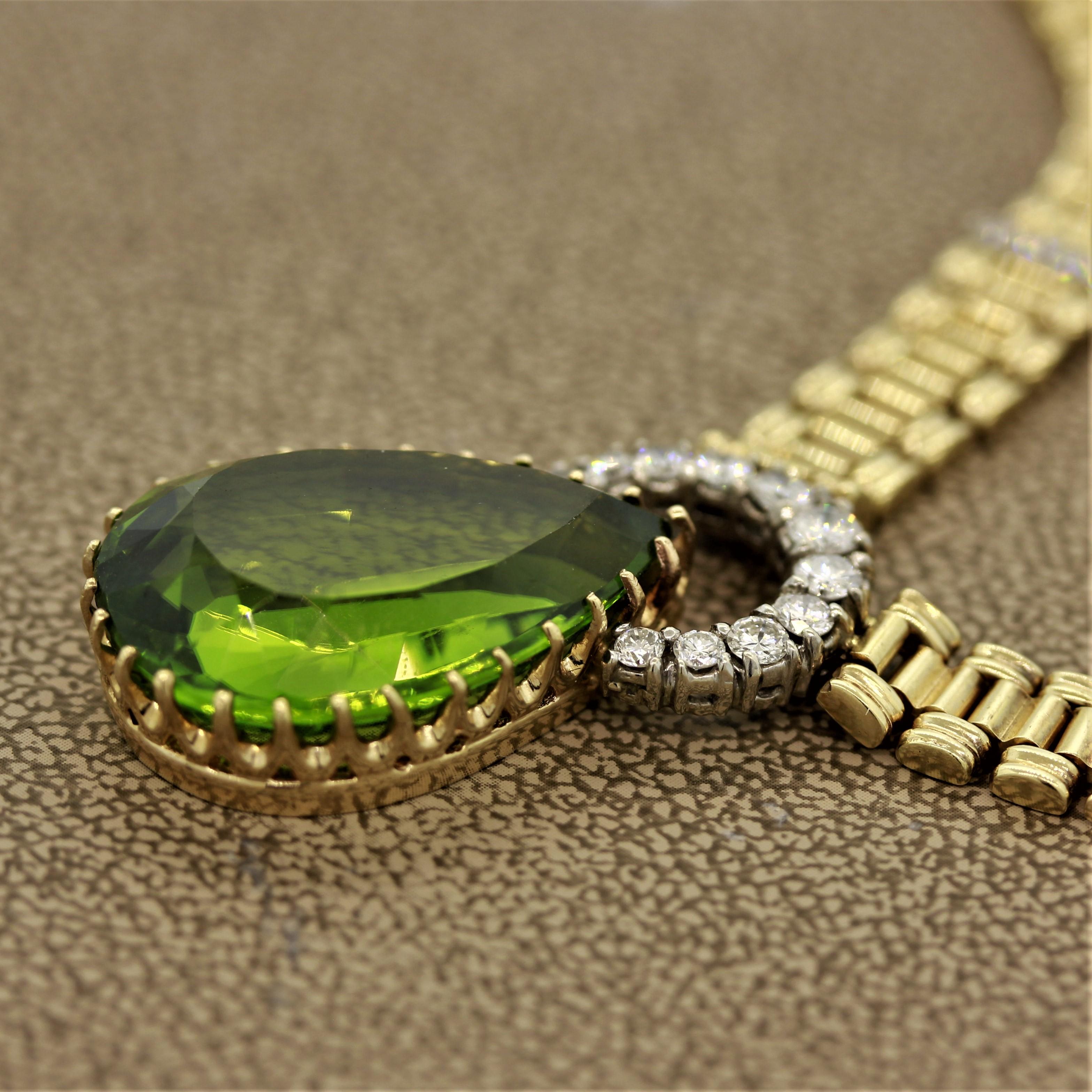 Italian Antique-Style Peridot Diamond Gold Necklace 1