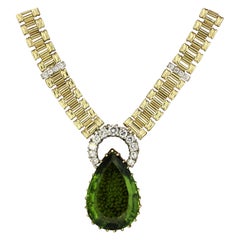 Italian Antique-Style Peridot Diamond Gold Necklace