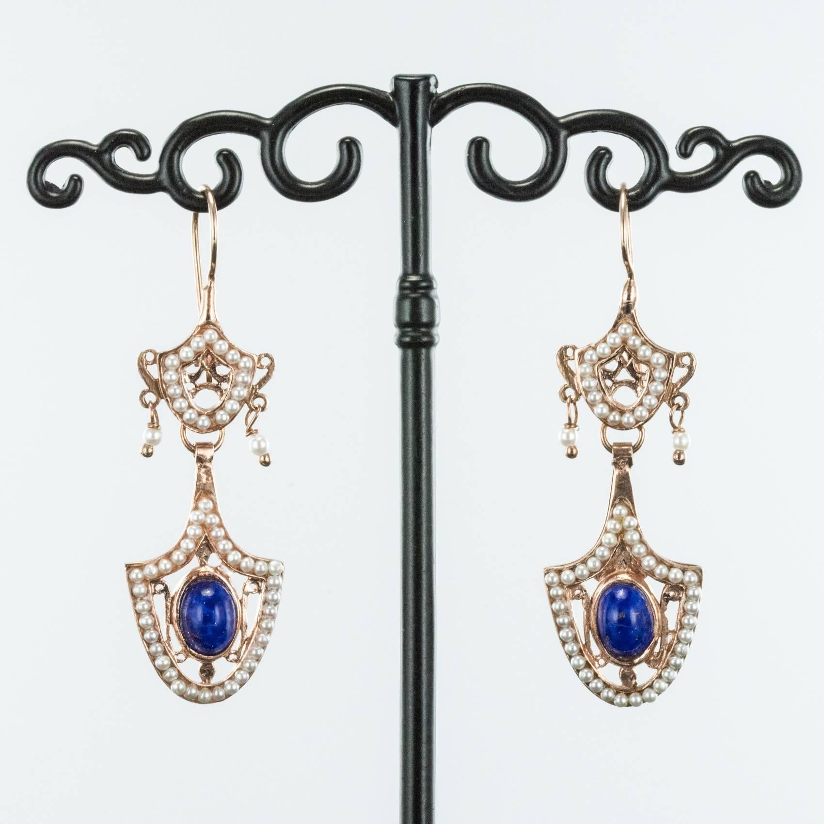 Italian Antique Style Vermeil Dangle Earrings In New Condition In Poitiers, FR