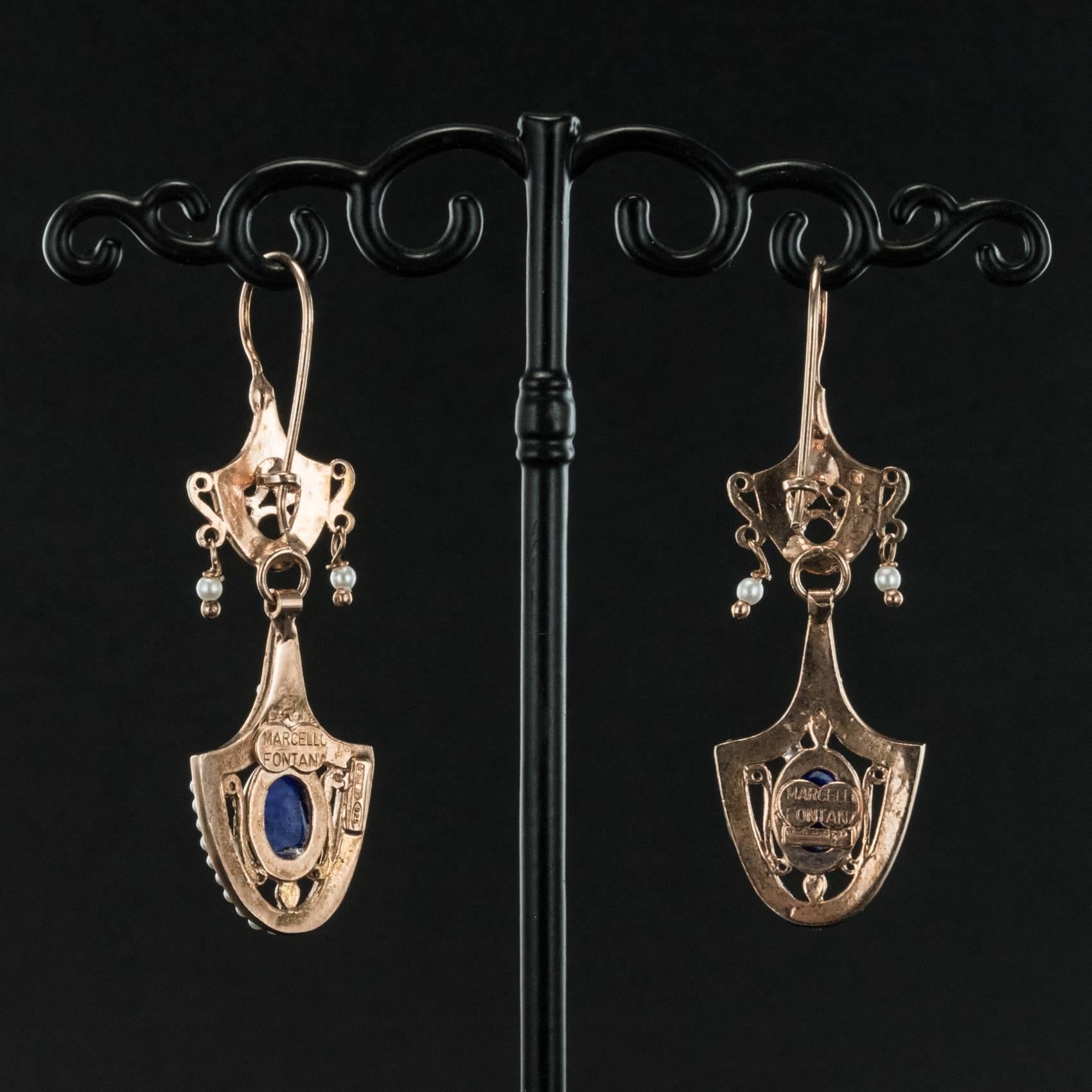 Italian Antique Style Vermeil Dangle Earrings 1