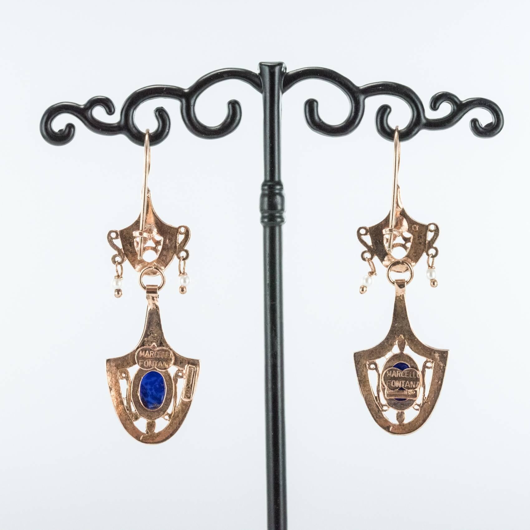 Italian Antique Style Vermeil Dangle Earrings 3