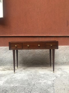 Italian Antique Style Walnut Stained Beech and Black Glass Console, 1950s