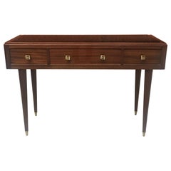 Italian Antique Style Walnut Stained Beech and Black Glass Console, 1950s