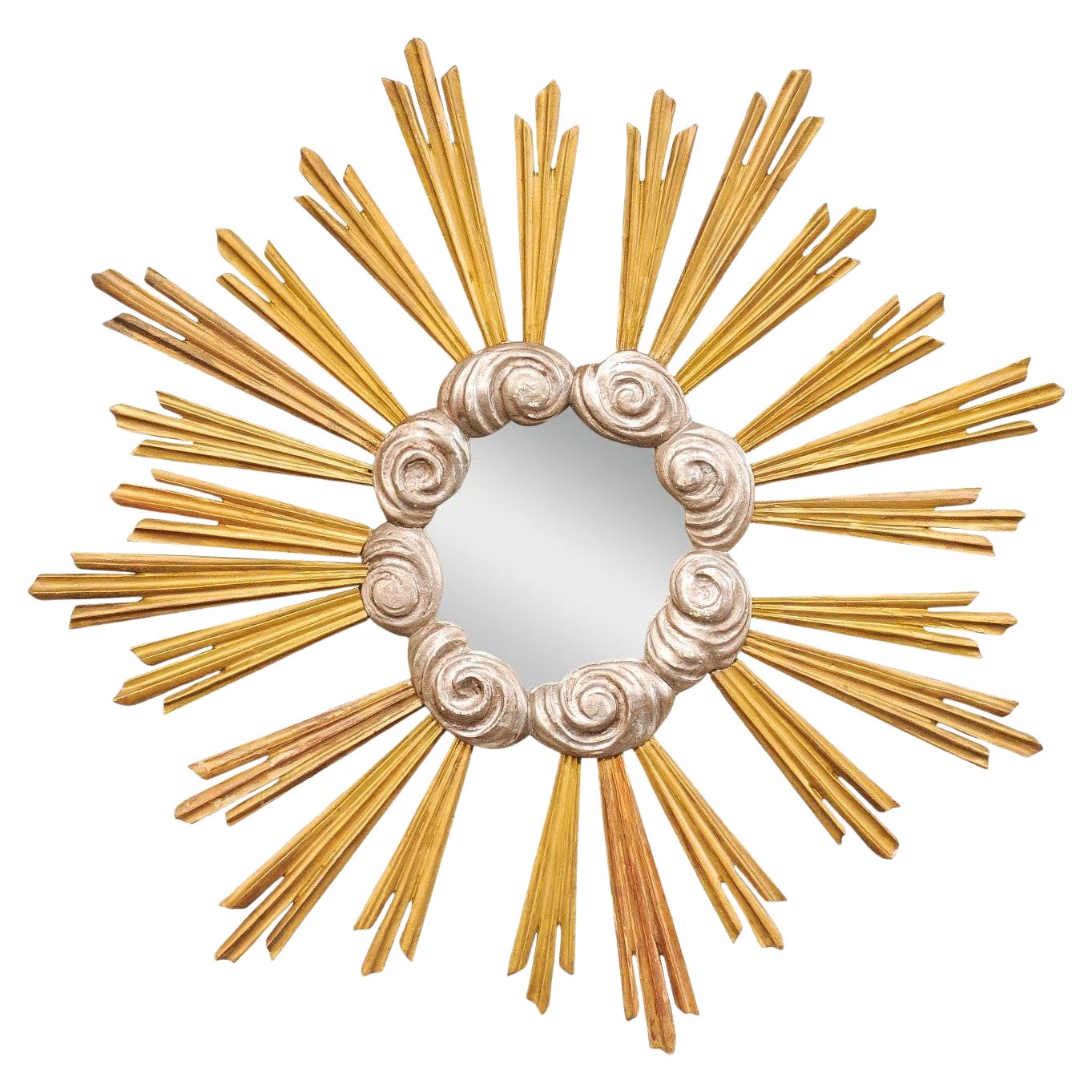 Antique Mirror italien en forme de soleil, 2.5
 Round en vente