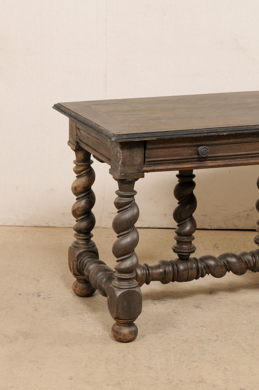 Italian Antique Table w/Single Drawer Raised on Boldly Carved Legs & Stretchers In Good Condition For Sale In Atlanta, GA