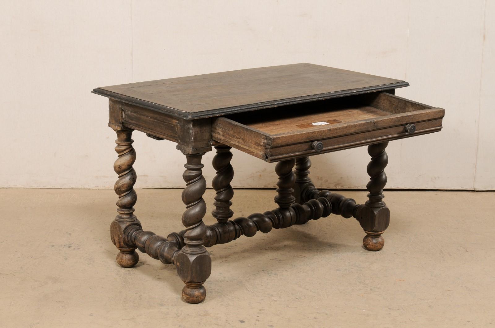 Italian Antique Table w/Single Drawer Raised on Boldly Carved Legs & Stretchers For Sale 1
