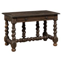 Italian Antique Table w/Single Drawer Raised on Boldly Carved Legs & Stretchers
