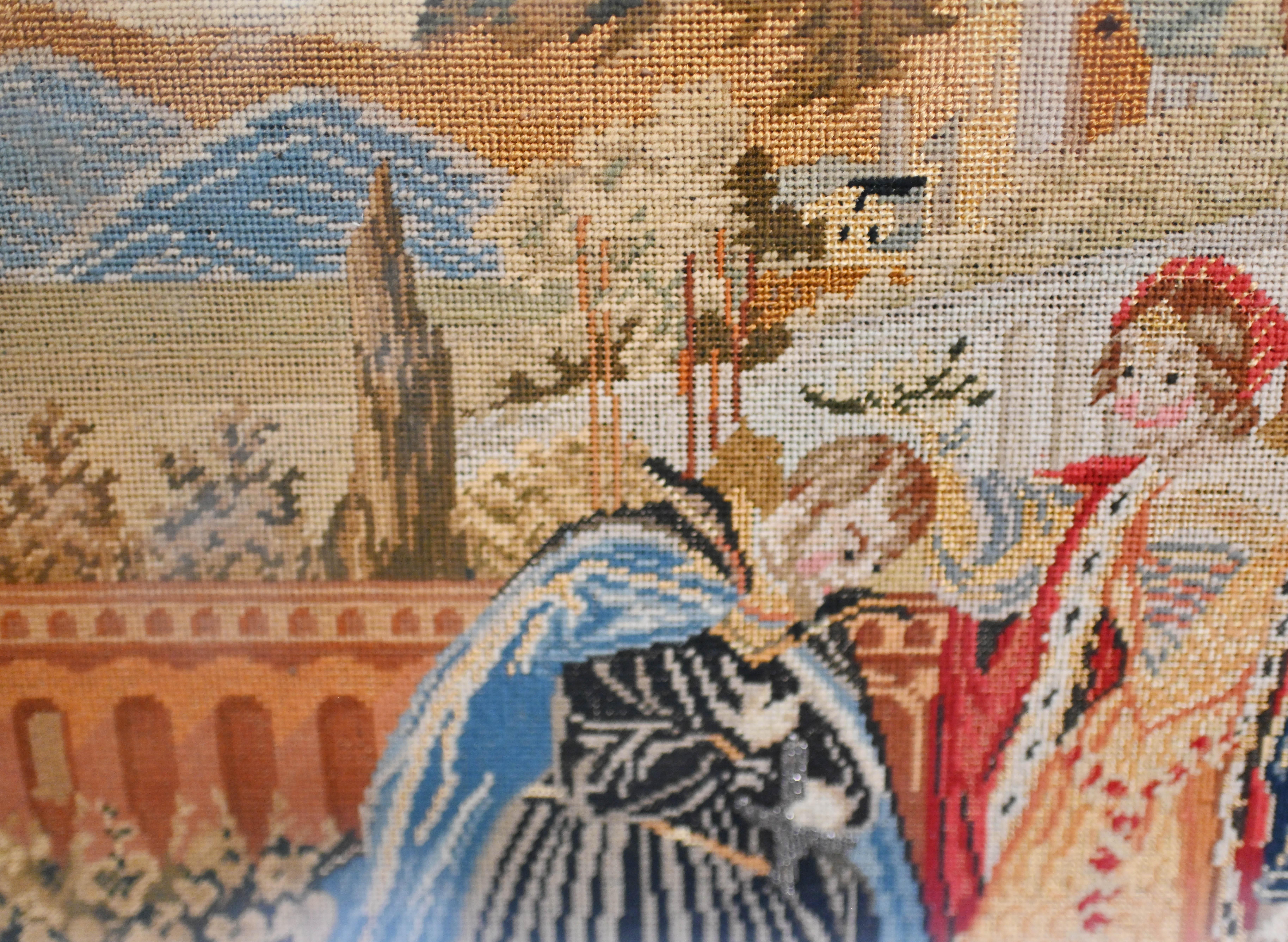 Italian Antique Tapestry Tuscan Nobleman Gilt Frame 1880 5
