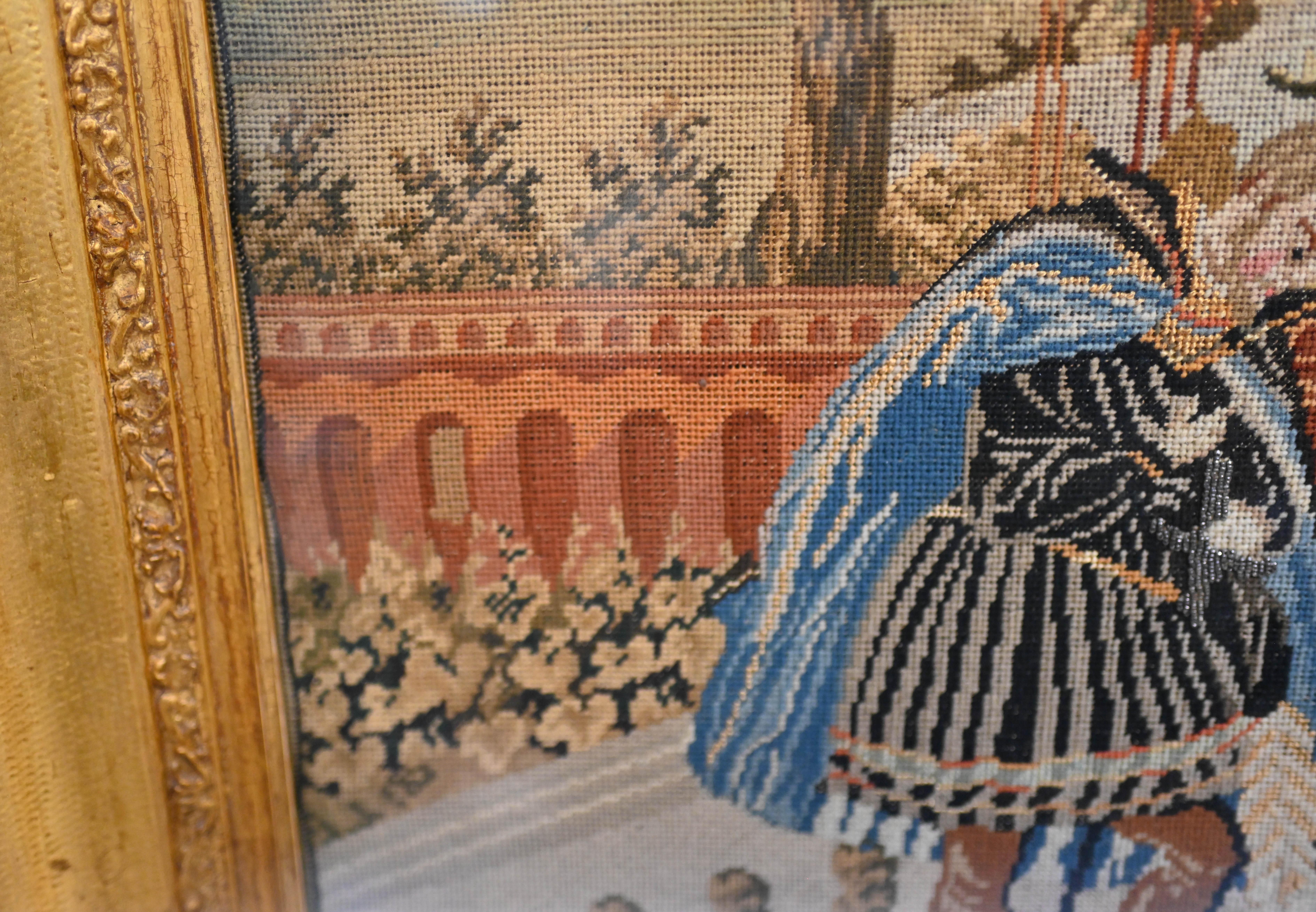 Italian Antique Tapestry Tuscan Nobleman Gilt Frame 1880 6