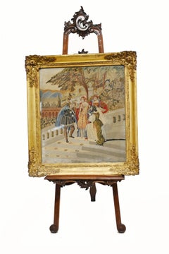Italian Antique Tapestry Tuscan Nobleman Gilt Frame 1880