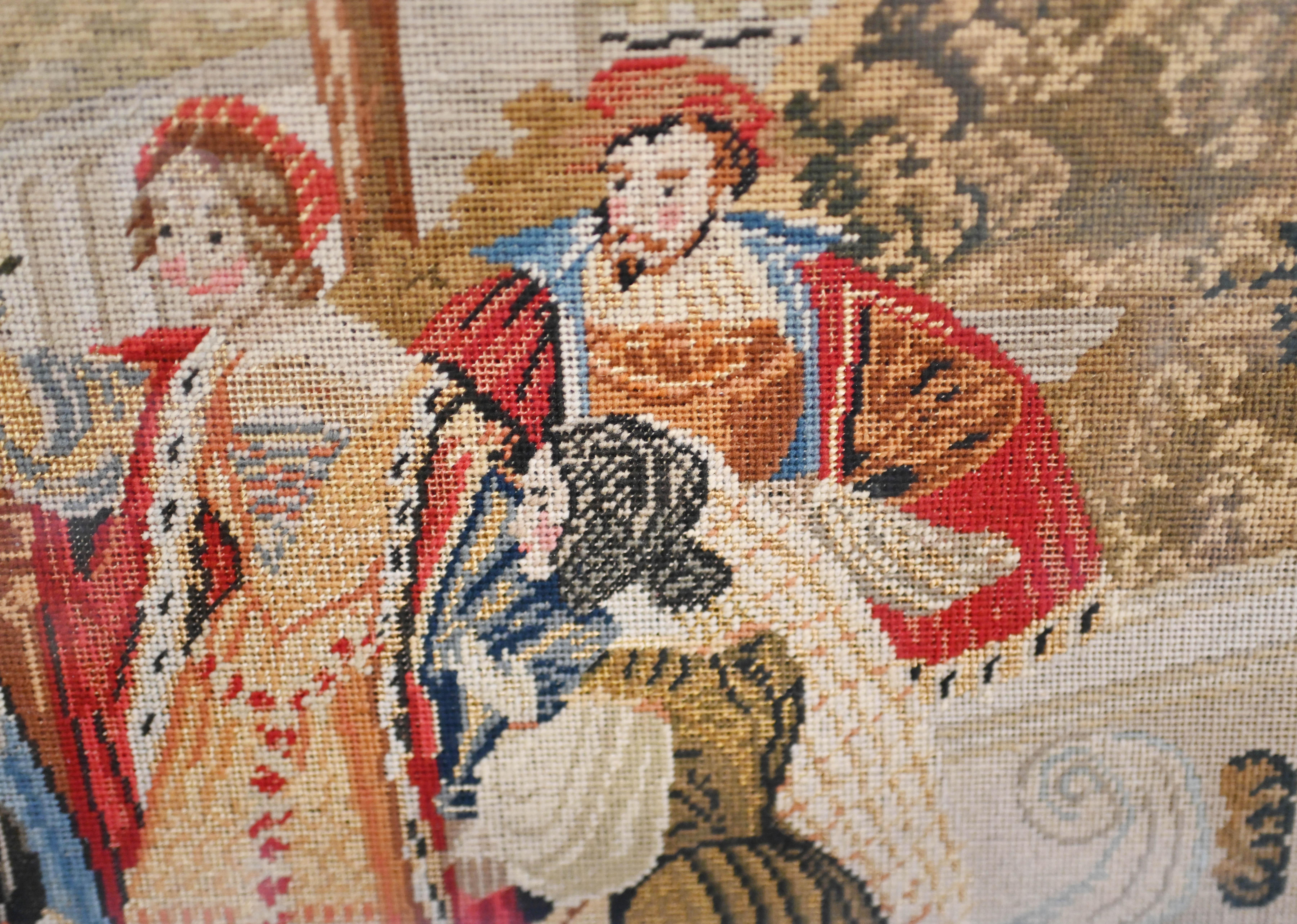 Italian Antique Tapestry Tuscan Nobleman Gilt Frame 1880 1