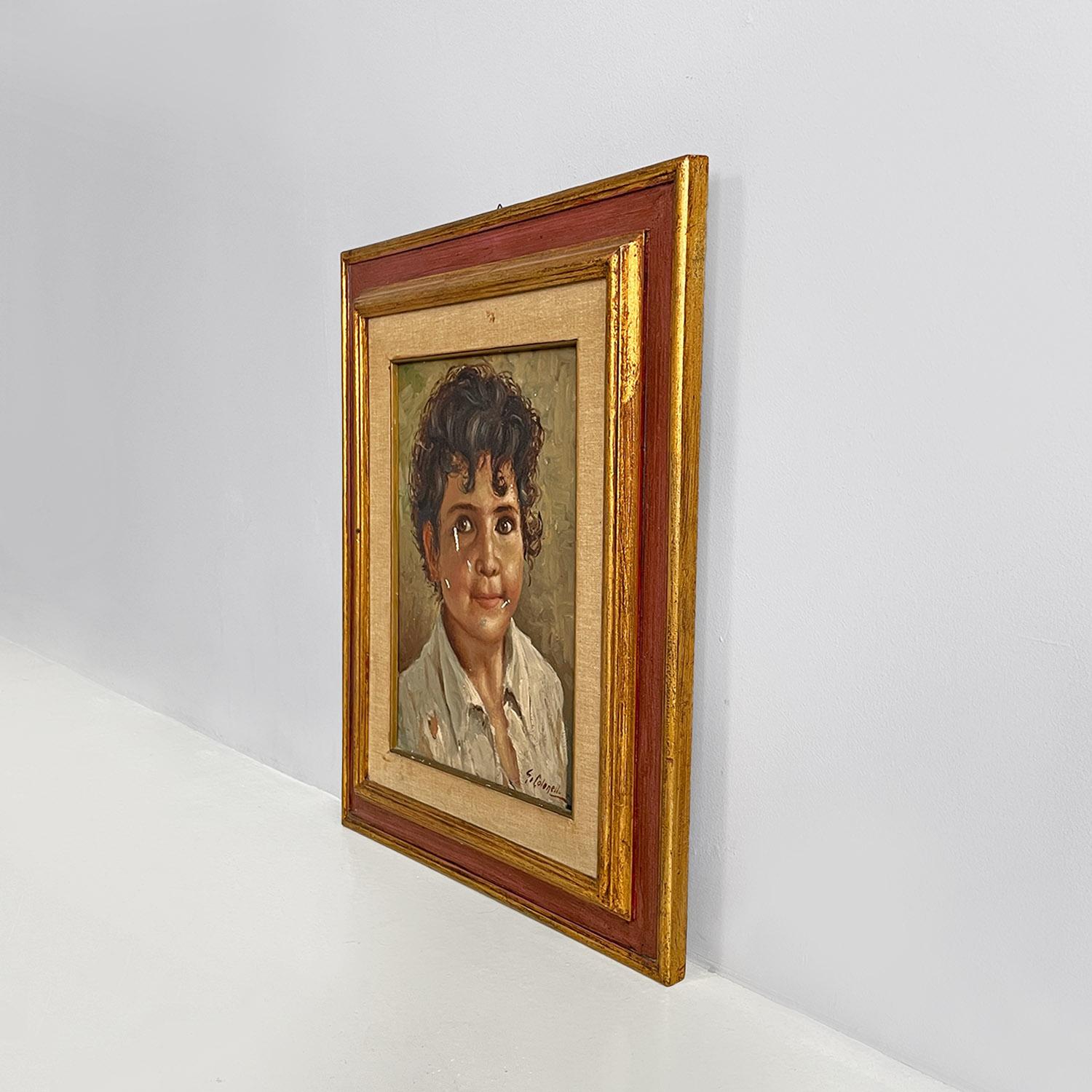 Italian antique tempera colors painting with a baby by G. Colonello, 1900s In Good Condition For Sale In MIlano, IT