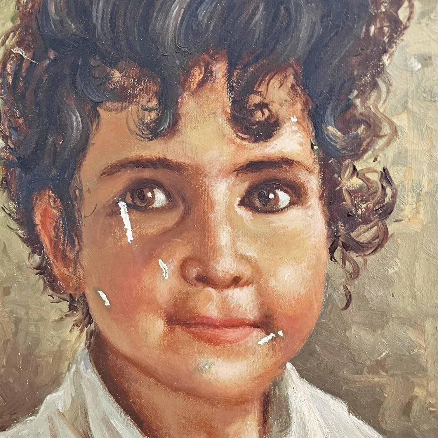 Early 20th Century Italian antique tempera colors painting with a baby by G. Colonello, 1900s For Sale