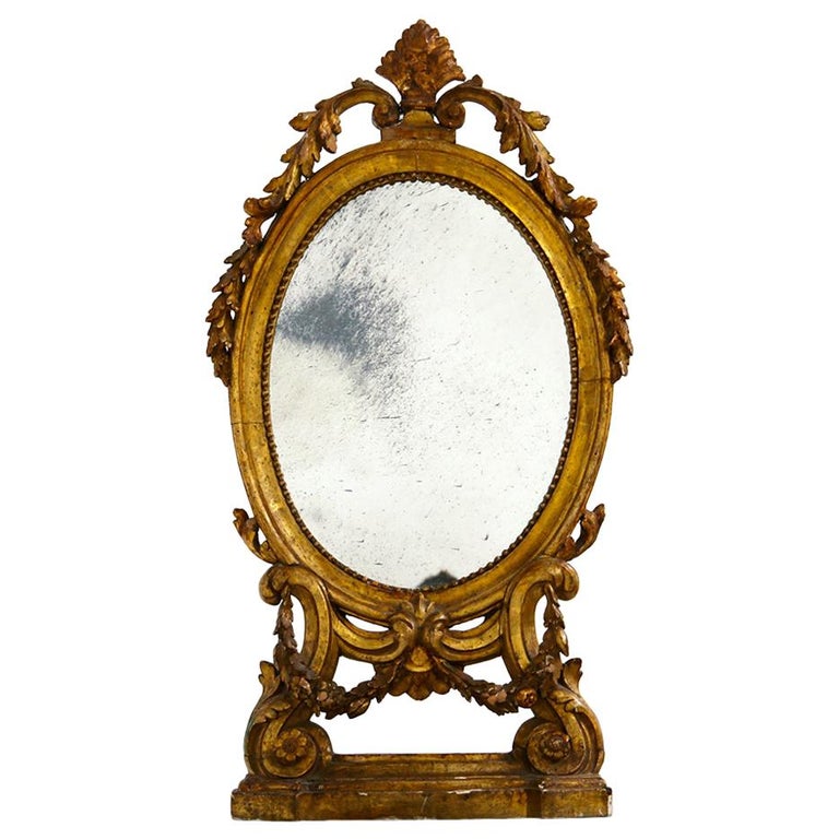 Italian Antique Vanity Mirror In Gilded Wood And 18th Century At 1stdibs Italian Antique Vanity Mirror In Gilded, Vintage Gilt Mirror Vanity Stand